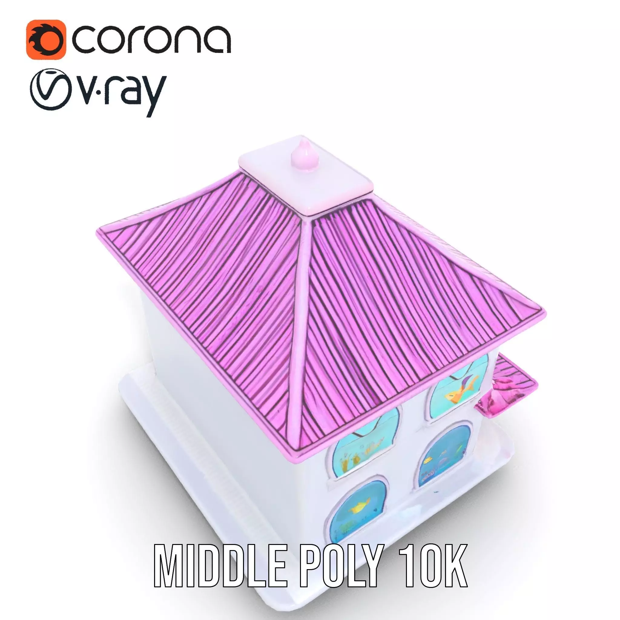 Whimsical Aquarium Building model pack Low-poly 3D model_12