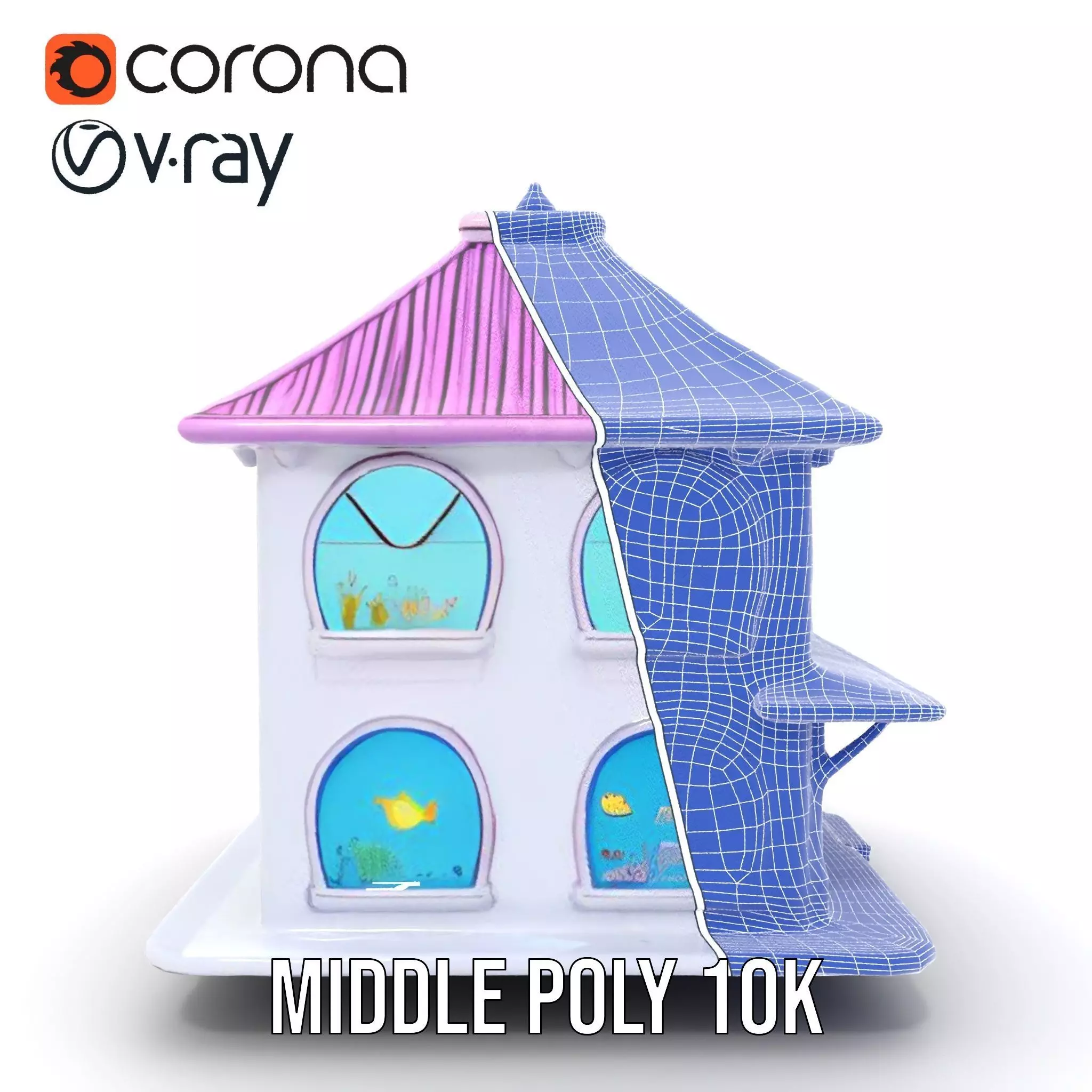 Whimsical Aquarium Building model pack Low-poly 3D model_28
