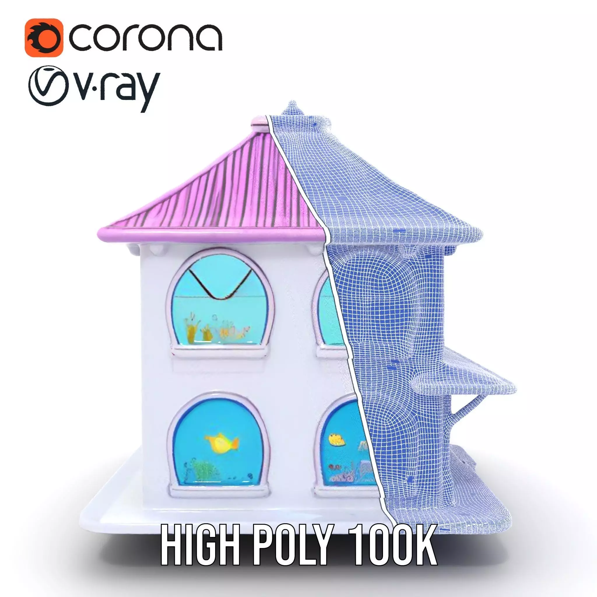 Whimsical Aquarium Building model pack Low-poly 3D model_34