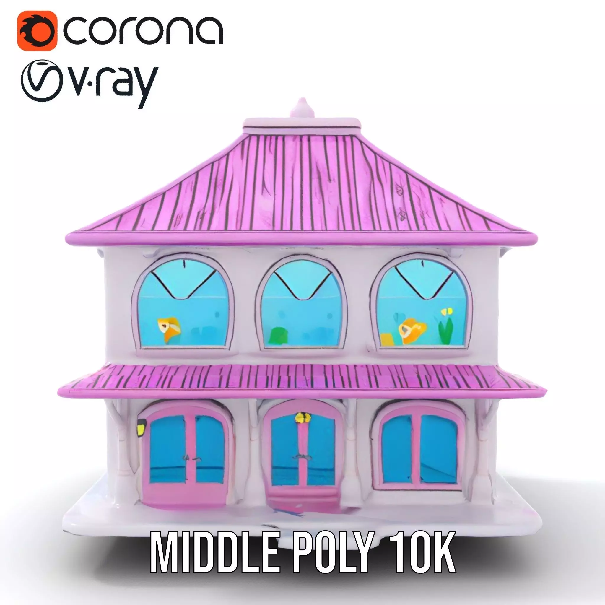 Whimsical Aquarium Building model pack Low-poly 3D model_7