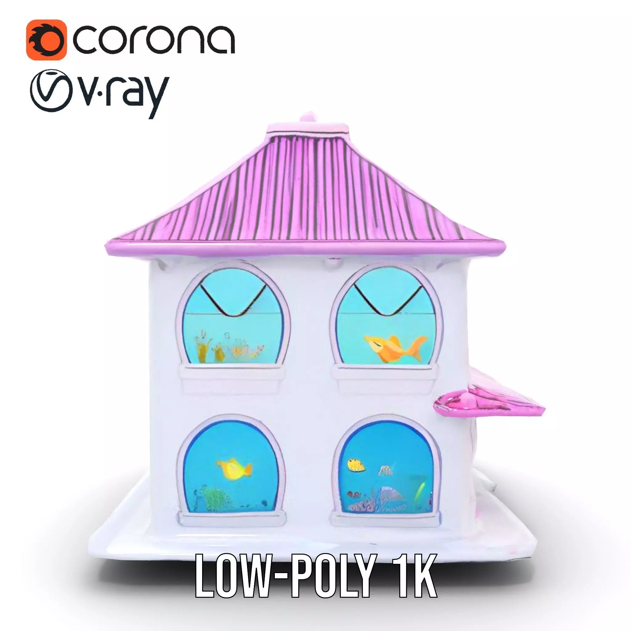 Whimsical Aquarium Building model pack Low-poly 3D model_13