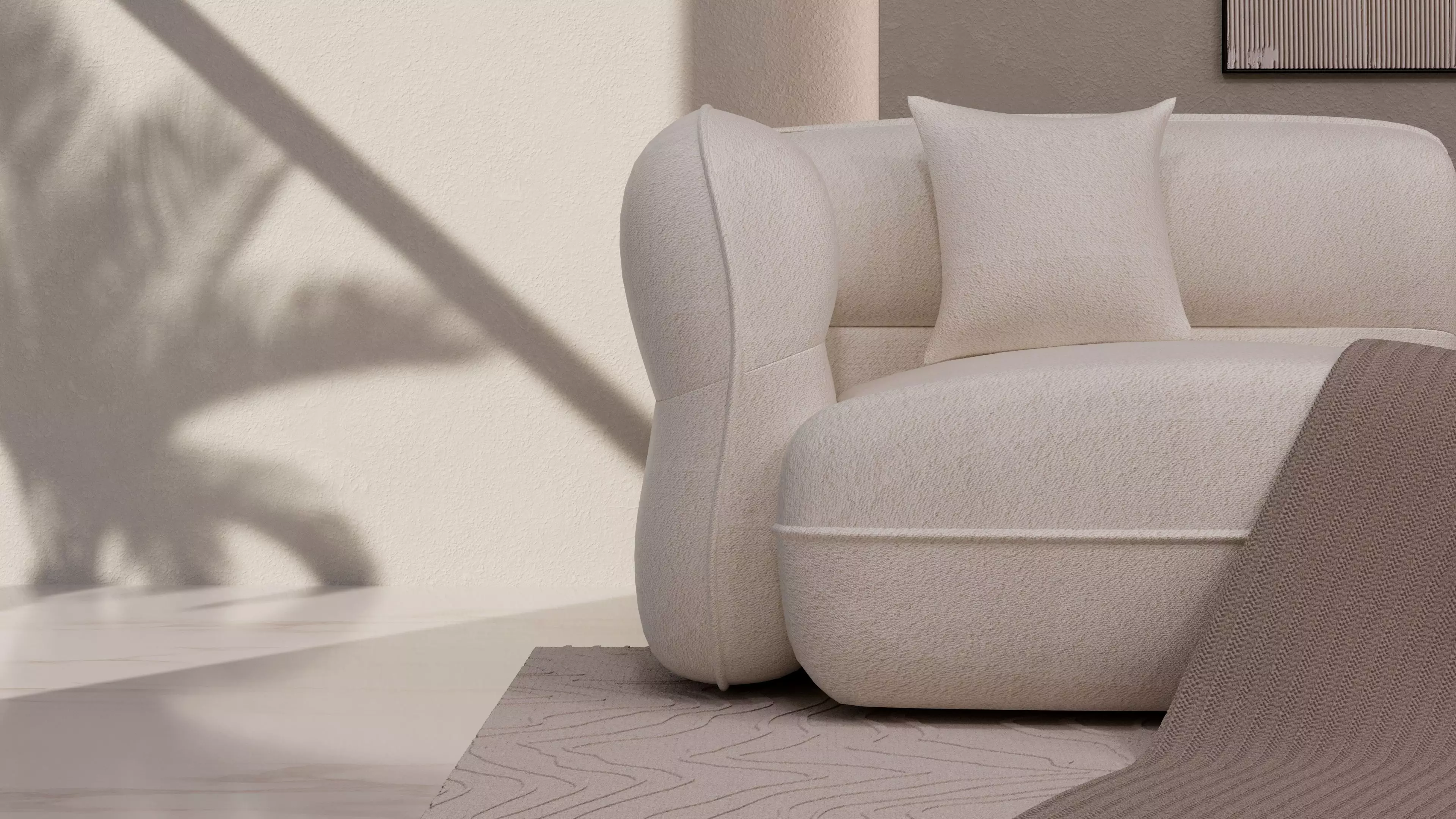 Minimal Boucle Sofa with Blanket 3D model_1