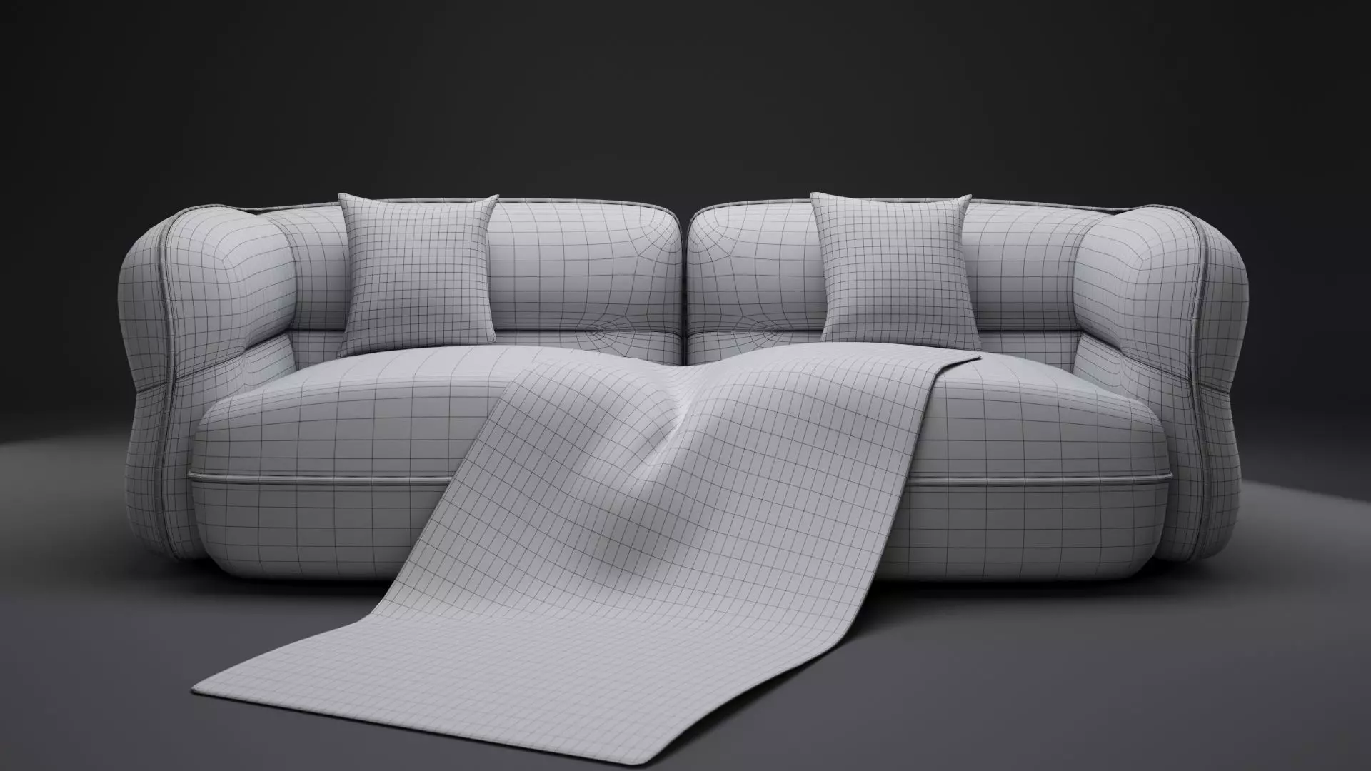 Minimal Boucle Sofa with Blanket 3D model_4