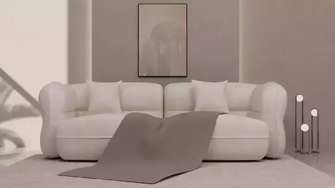 Minimal Boucle Sofa with Blanket