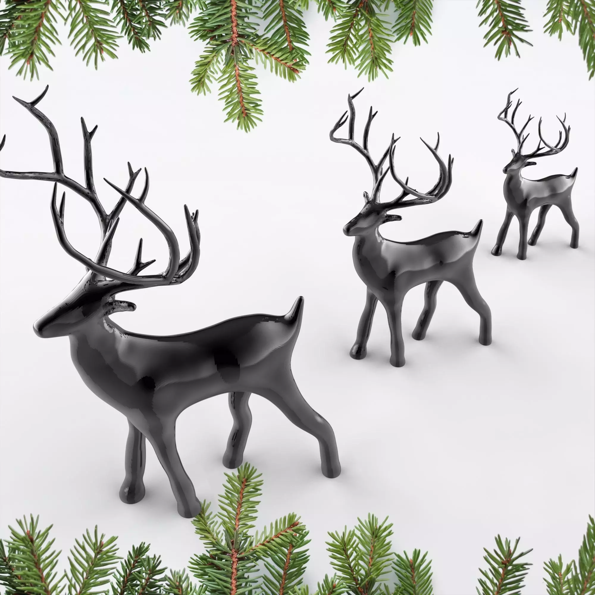 3 pcs Miniature Deer Family  Christmas Decor Reindeer Set 3D print model_4