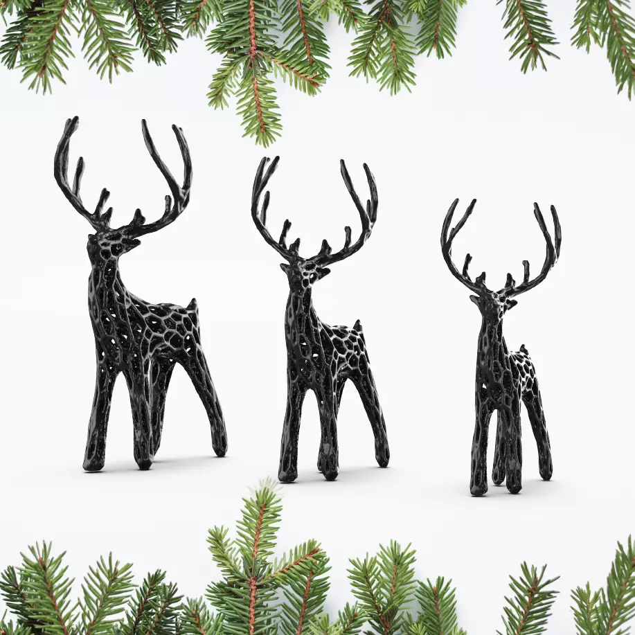 3 pcs Miniature Modern Deer Family Voronoi Christmas Decor 3D print model_6