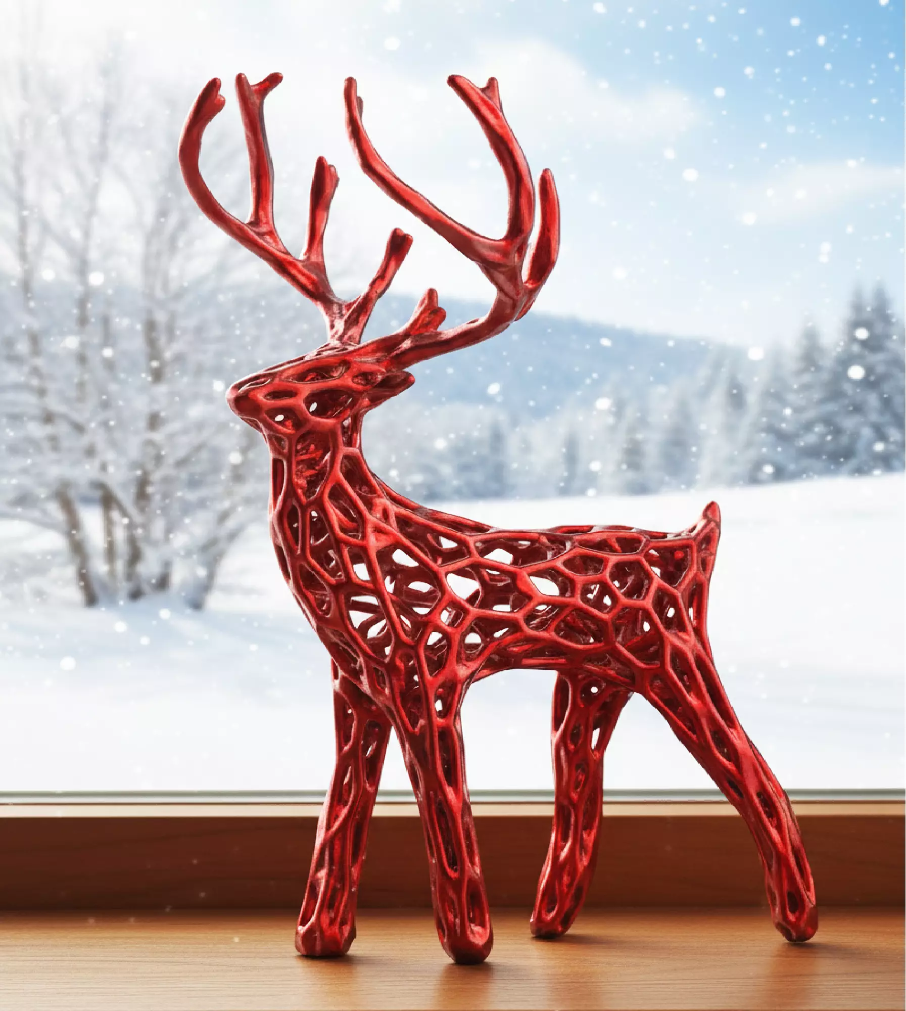 3 pcs Miniature Modern Deer Family Voronoi Christmas Decor 3D print model_8