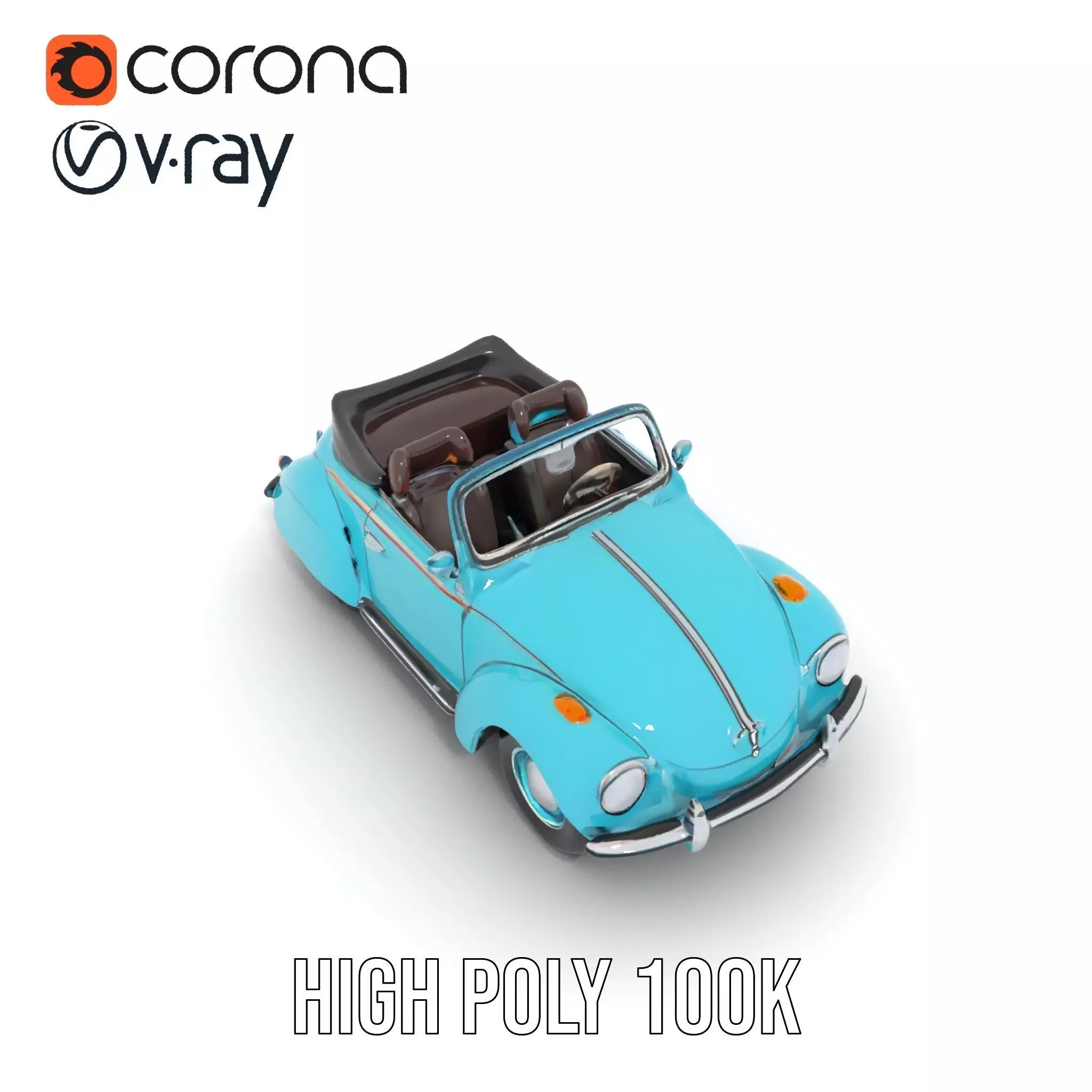 Turquoise Classic Convertible model pack Low-poly 3D model_24