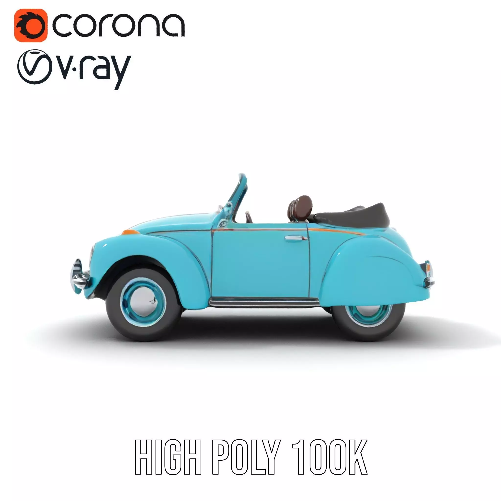 Turquoise Classic Convertible model pack Low-poly 3D model_27