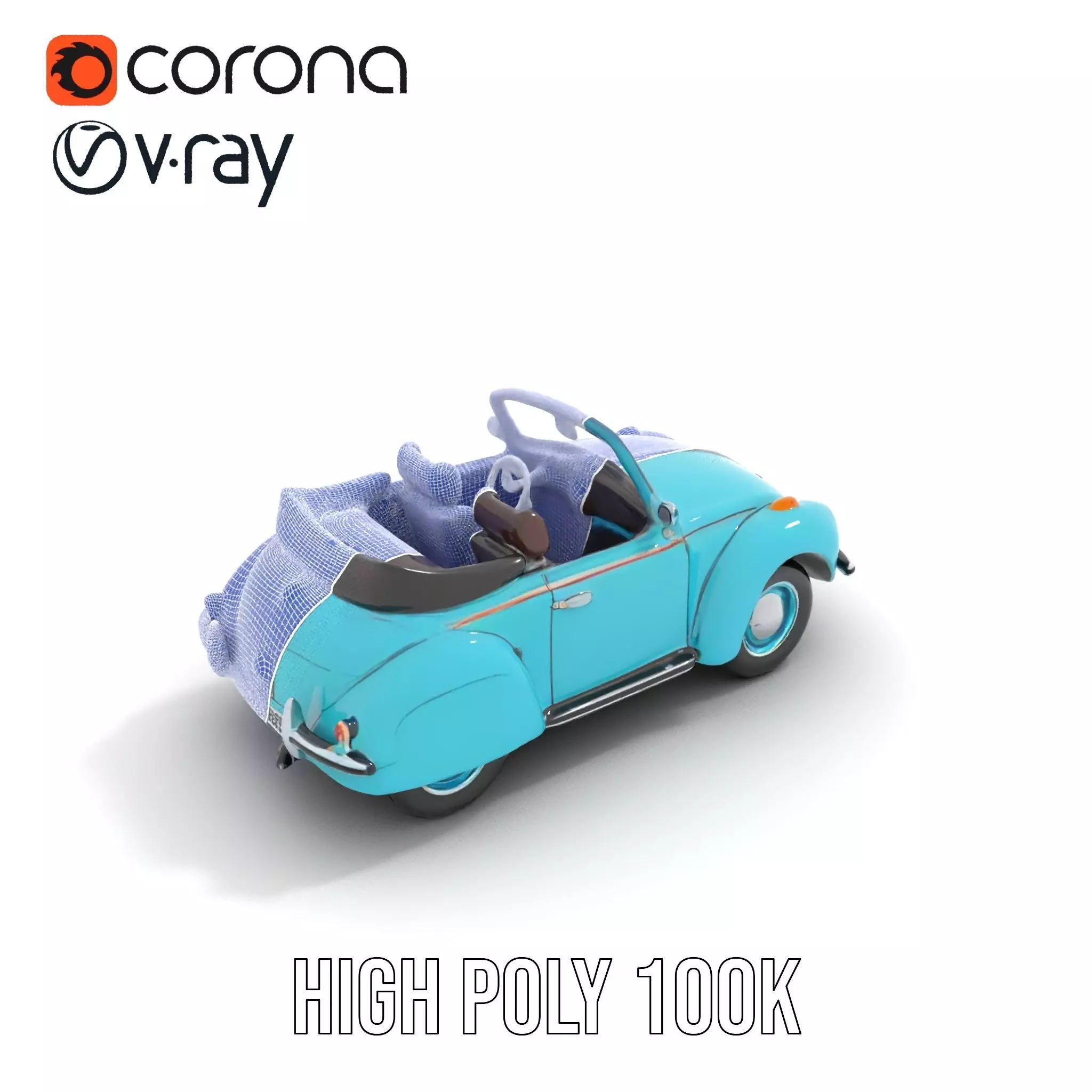 Turquoise Classic Convertible model pack Low-poly 3D model_33