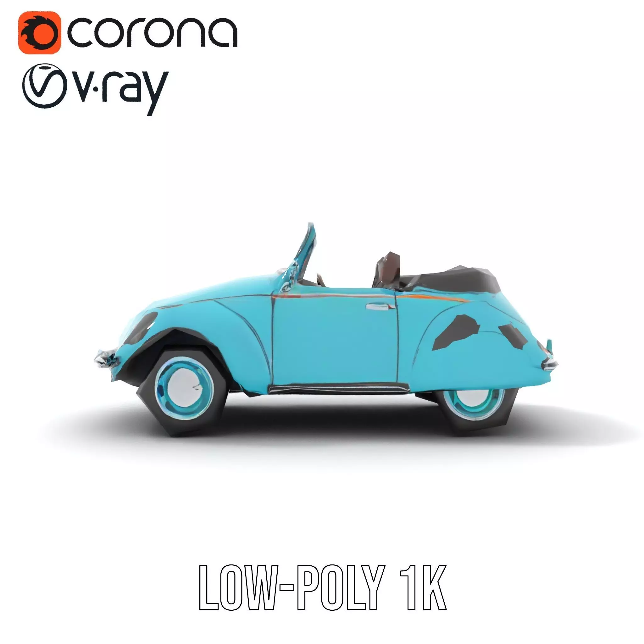 Turquoise Classic Convertible model pack Low-poly 3D model_18