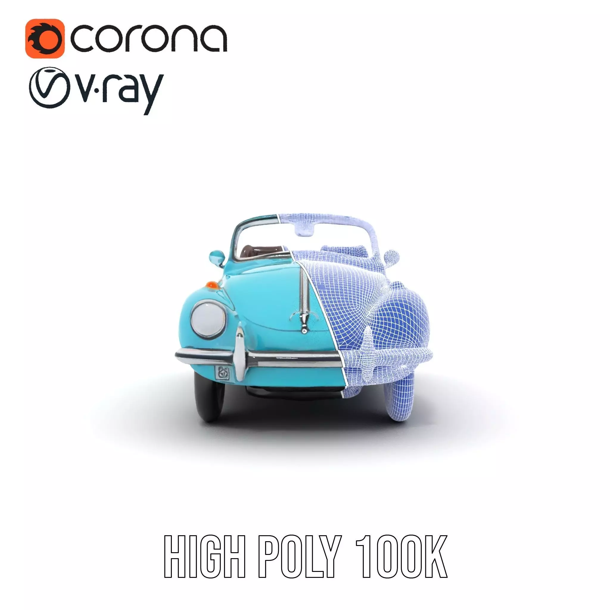 Turquoise Classic Convertible model pack Low-poly 3D model_35