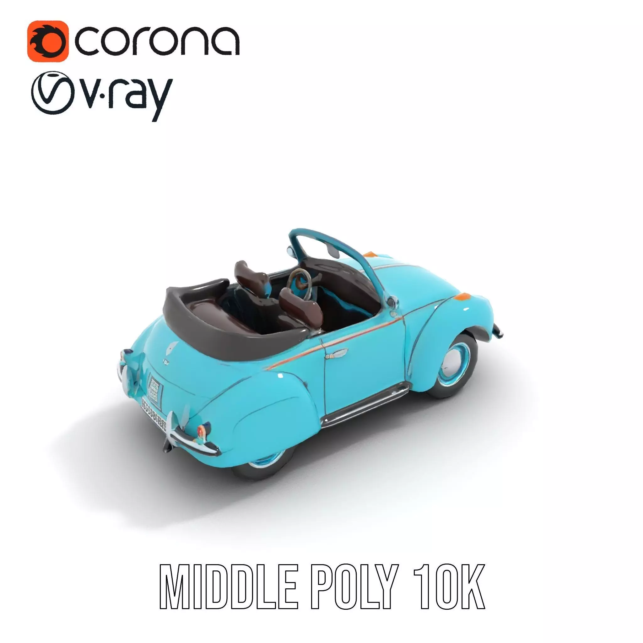 Turquoise Classic Convertible model pack Low-poly 3D model_7