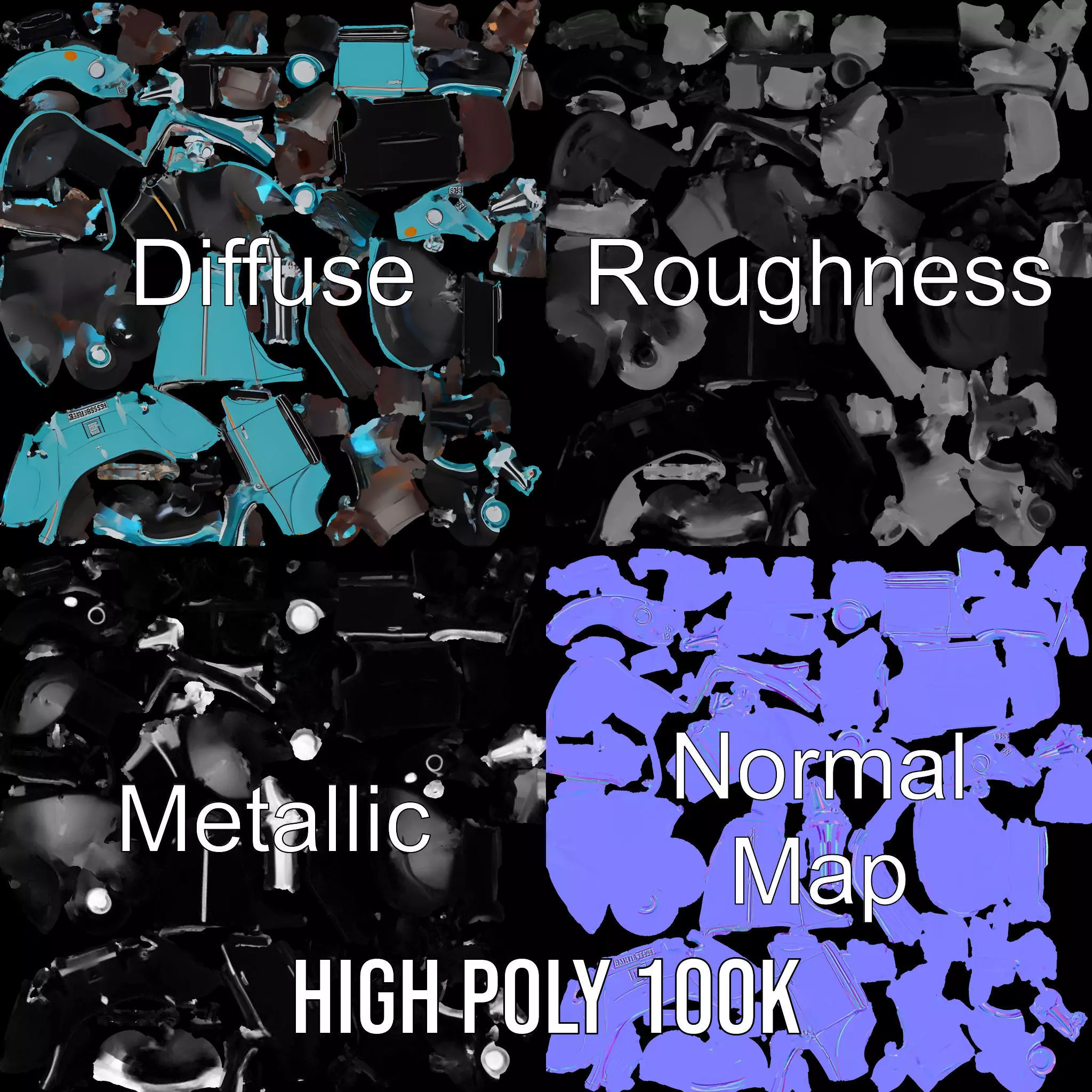 Turquoise Classic Convertible model pack Low-poly 3D model_4