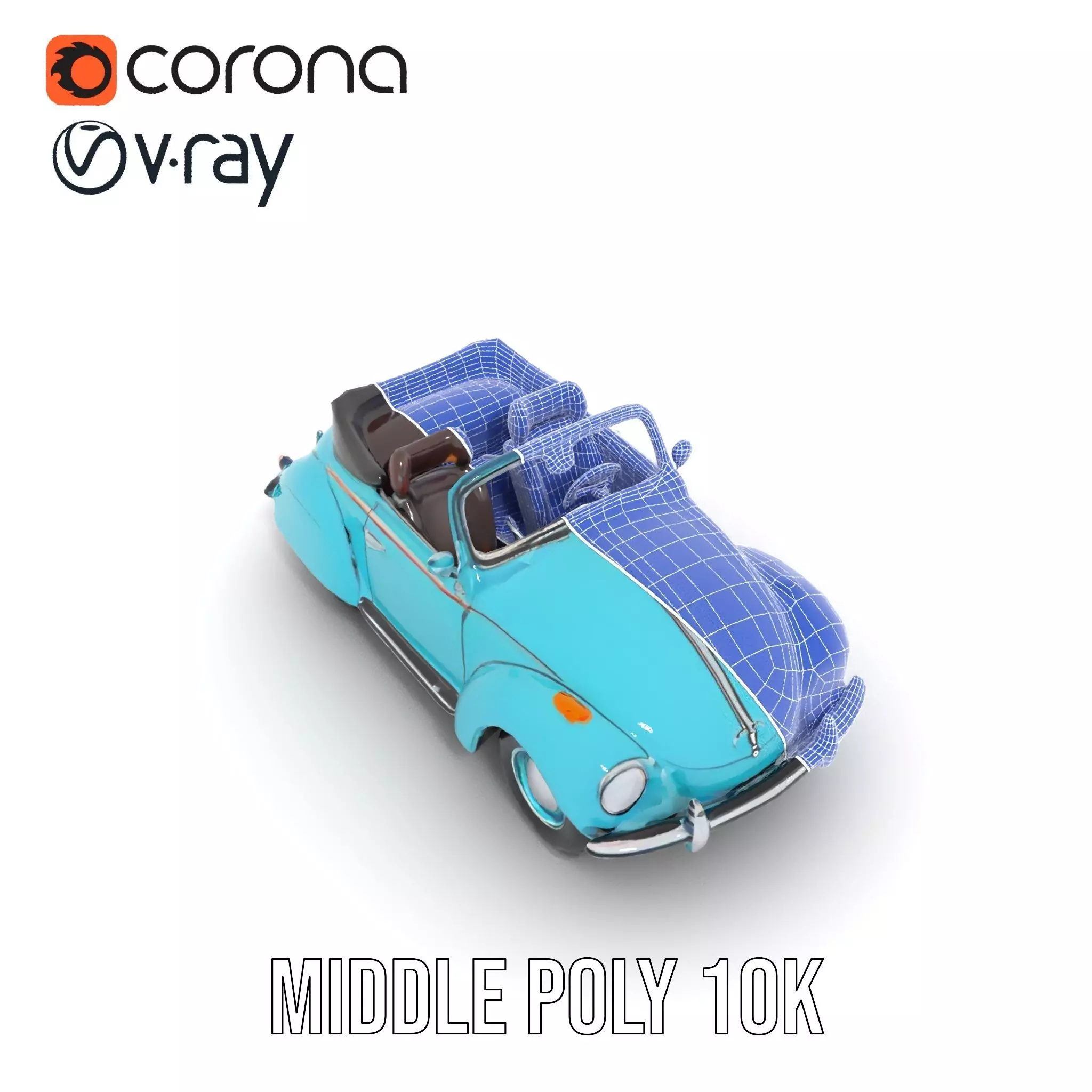 Turquoise Classic Convertible model pack Low-poly 3D model_31