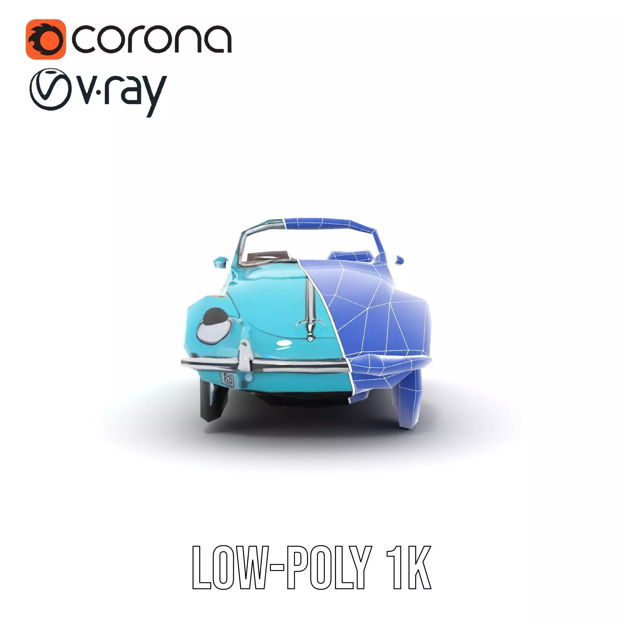 Turquoise Classic Convertible model pack Low-poly 3D model_23