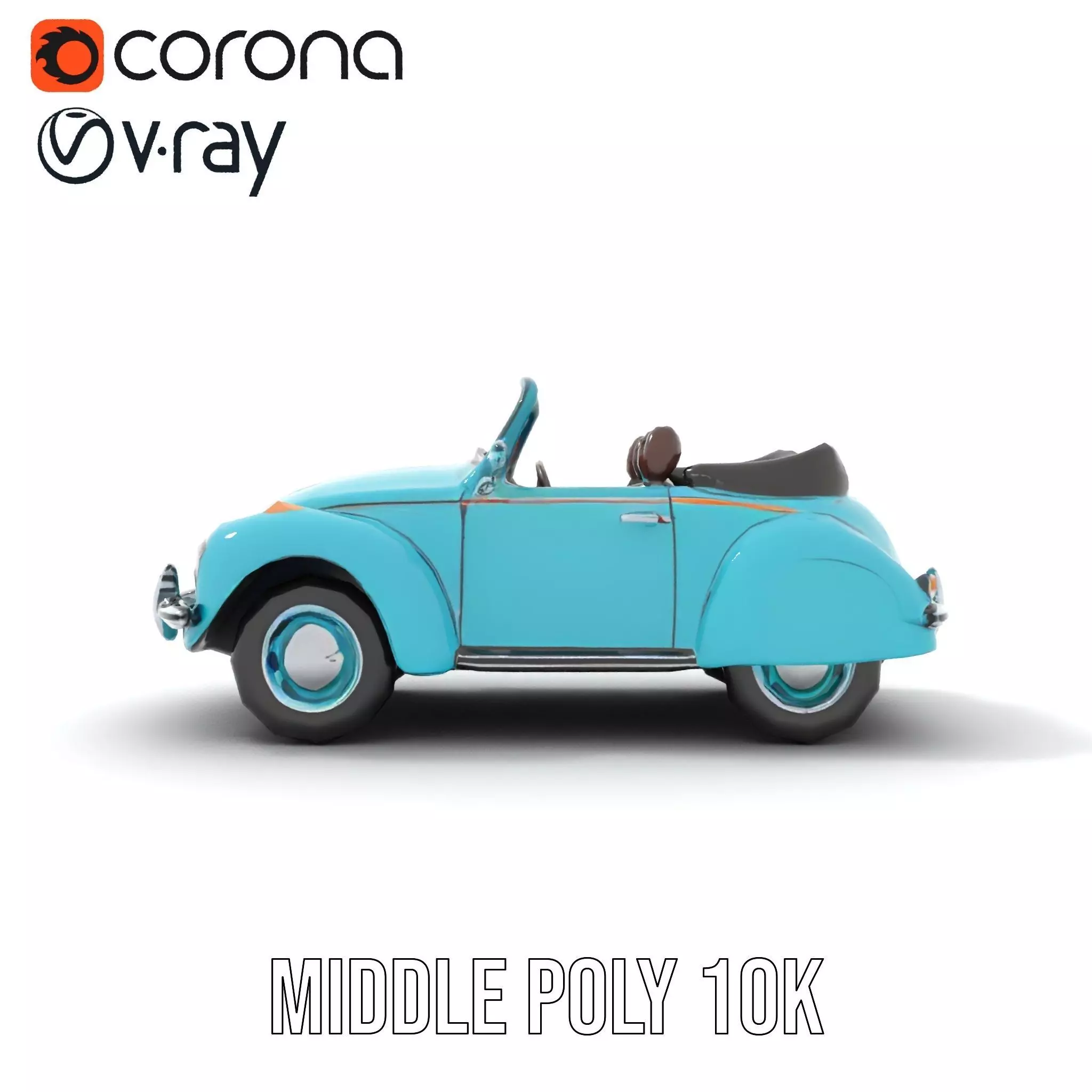 Turquoise Classic Convertible model pack Low-poly 3D model_6