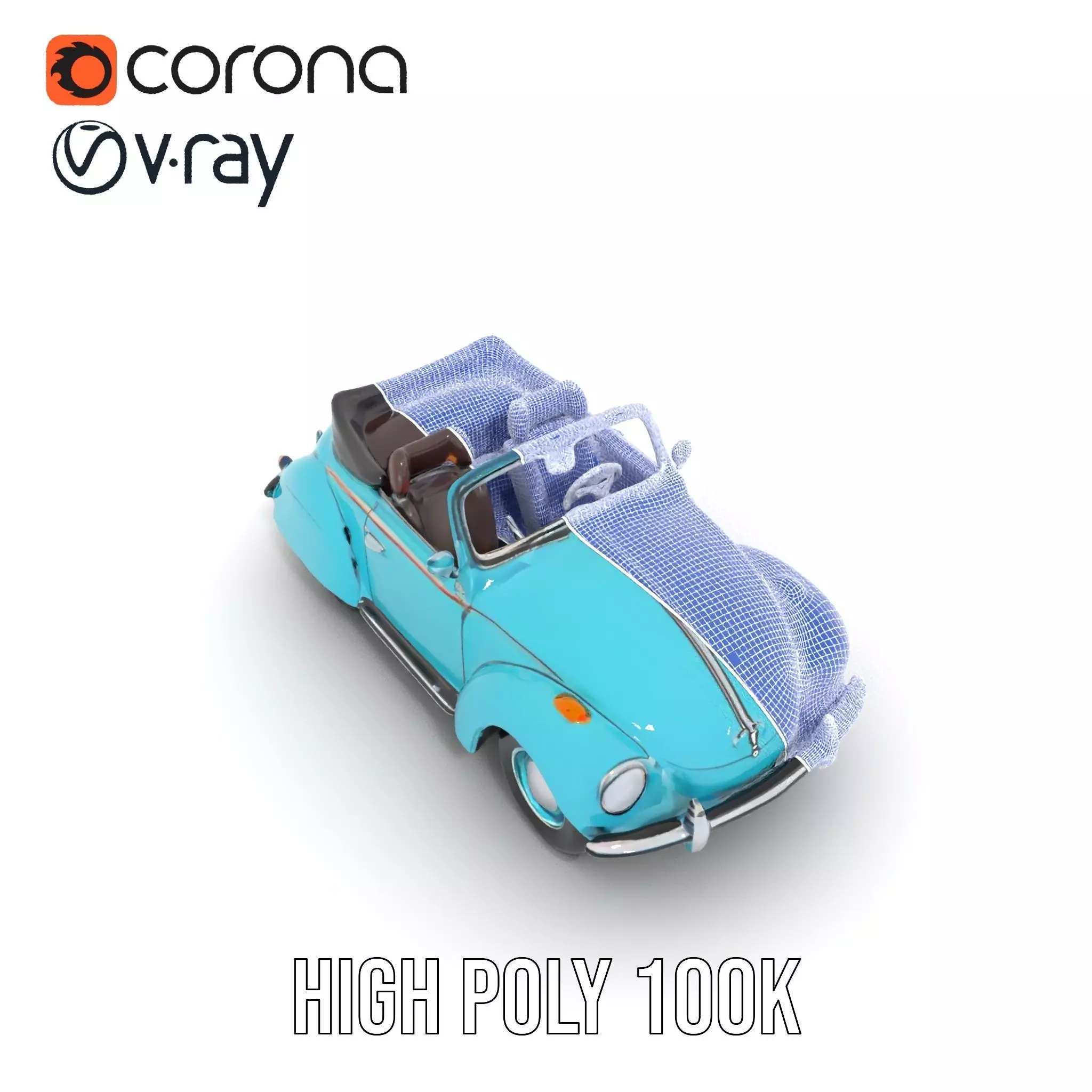 Turquoise Classic Convertible model pack Low-poly 3D model_30