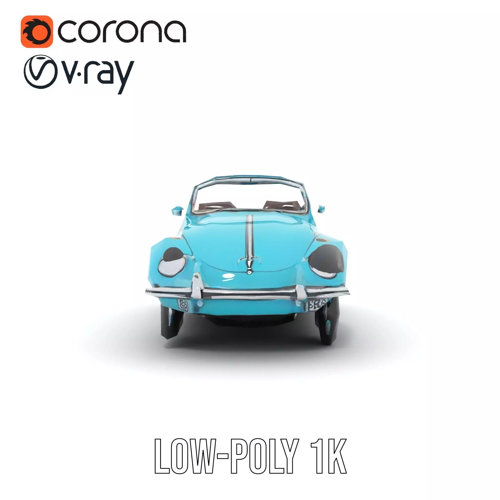 Turquoise Classic Convertible model pack Low-poly 3D model_13