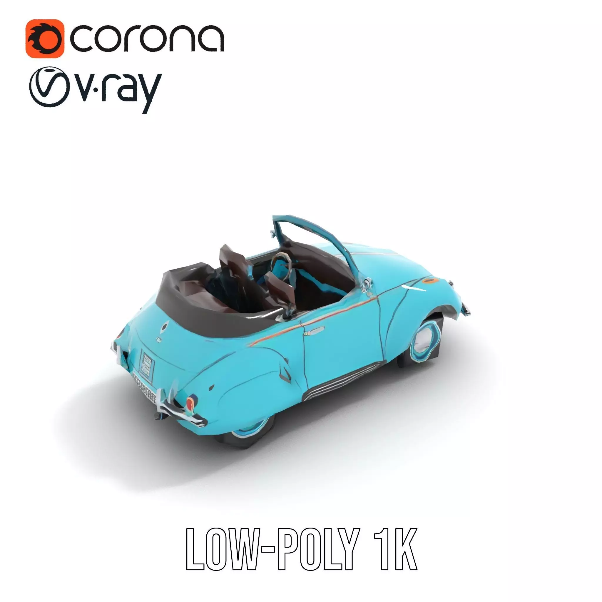 Turquoise Classic Convertible model pack Low-poly 3D model_10