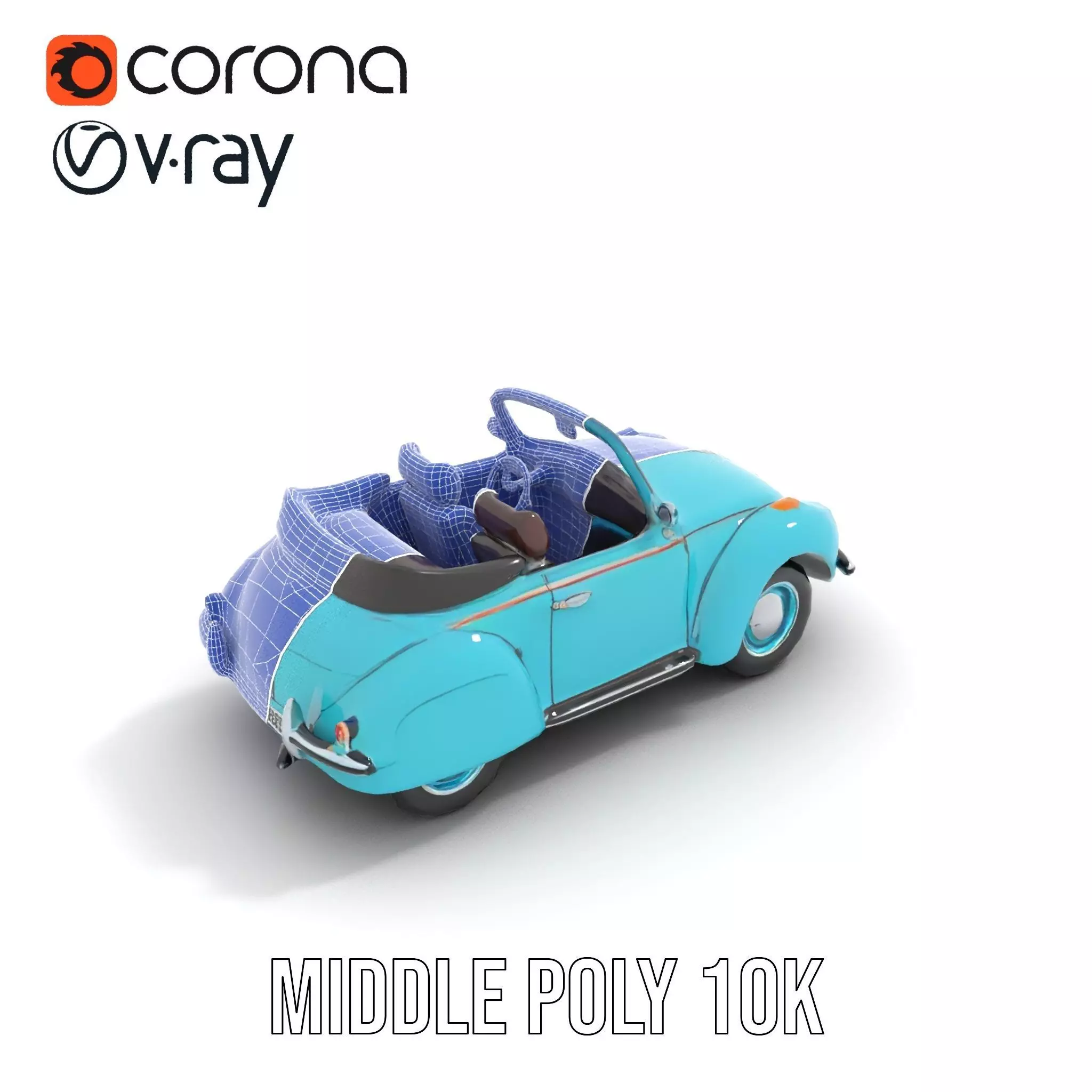 Turquoise Classic Convertible model pack Low-poly 3D model_19