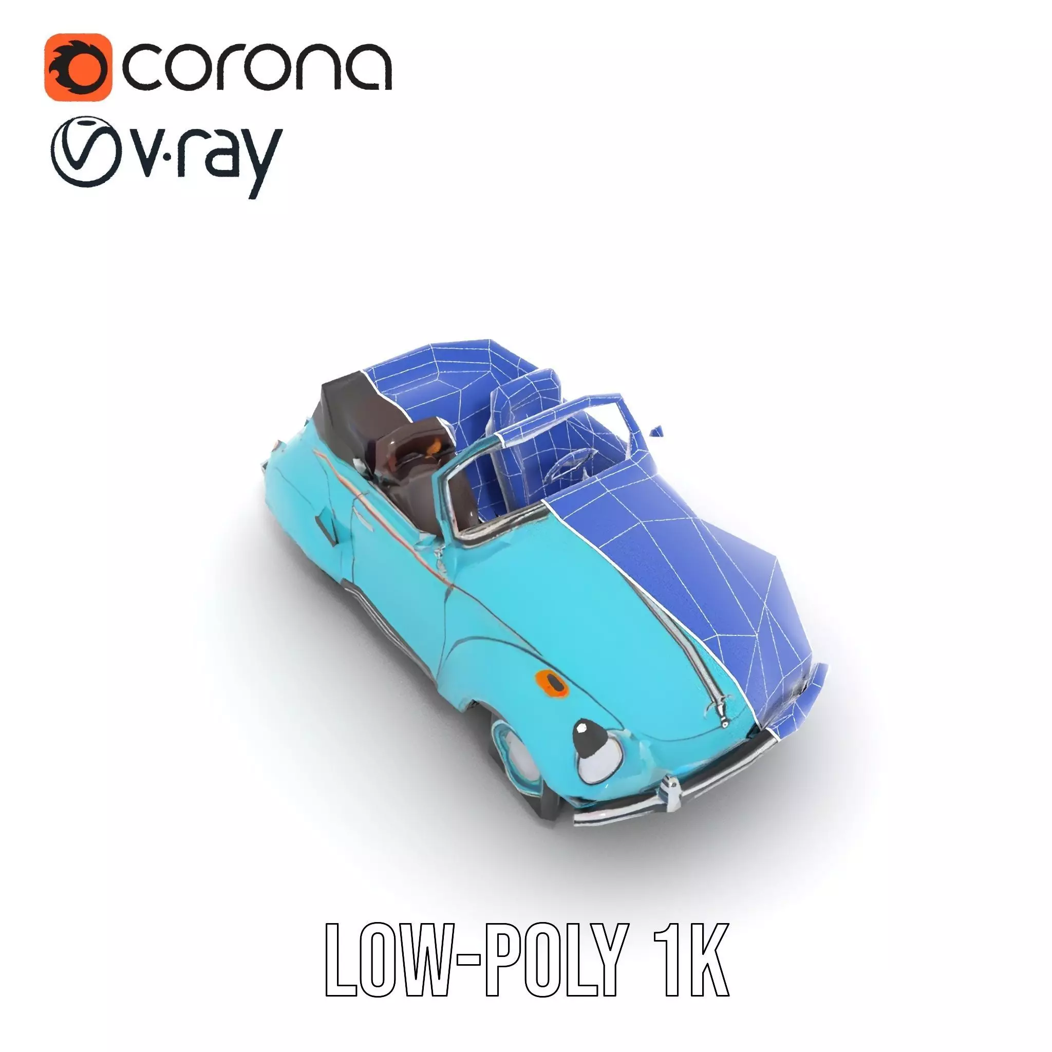 Turquoise Classic Convertible model pack Low-poly 3D model_29