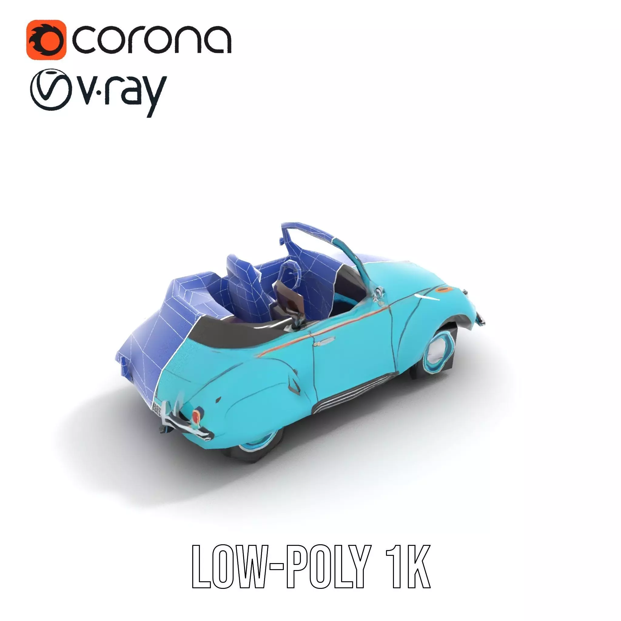Turquoise Classic Convertible model pack Low-poly 3D model_32