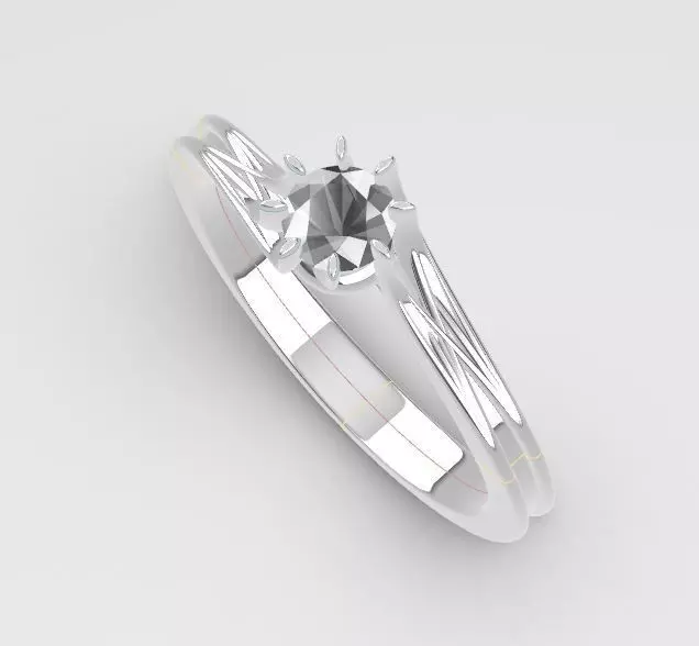 Round Model Solitaire Ring 3D model_1
