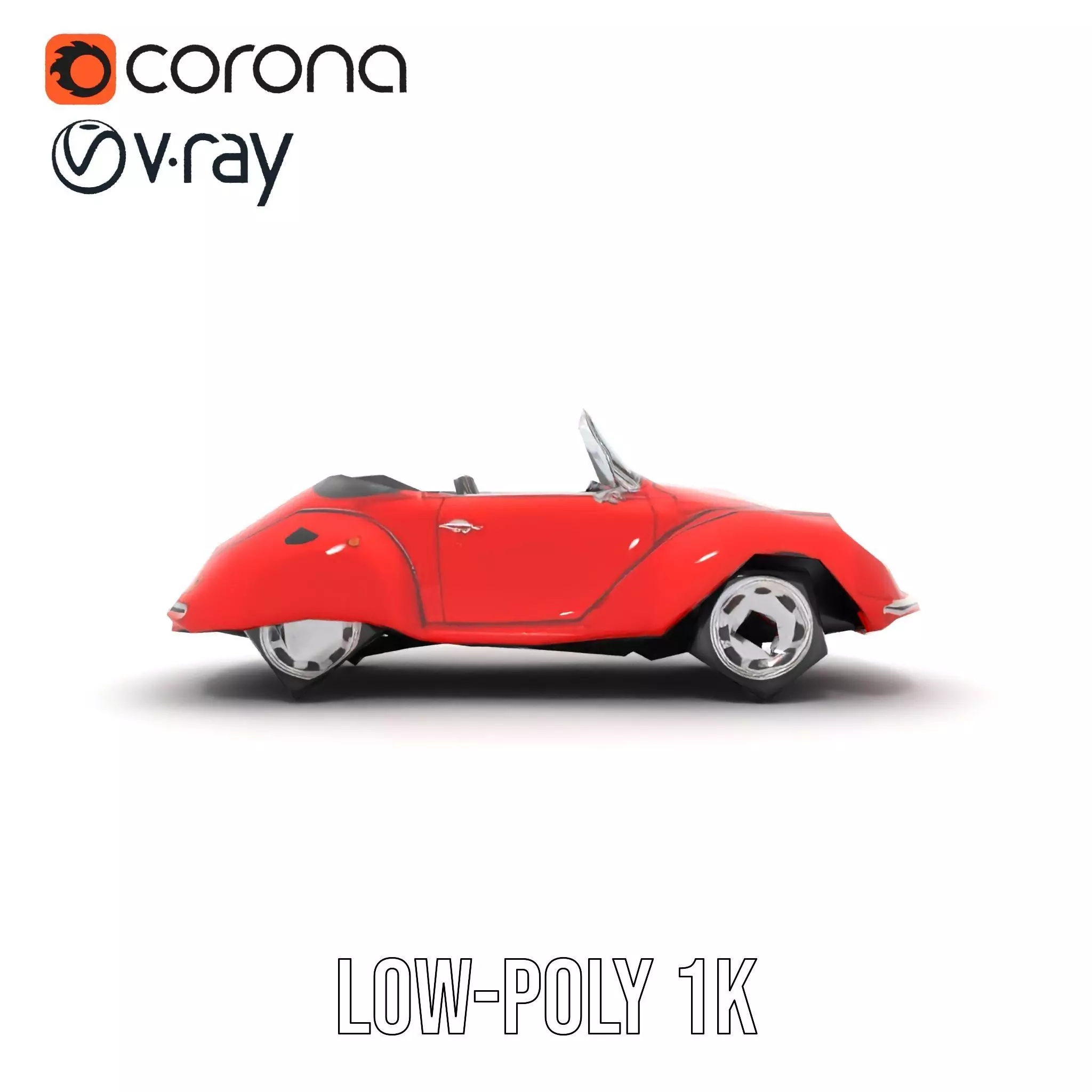 Classic Red Cabriolet model pack Low-poly 3D model_13
