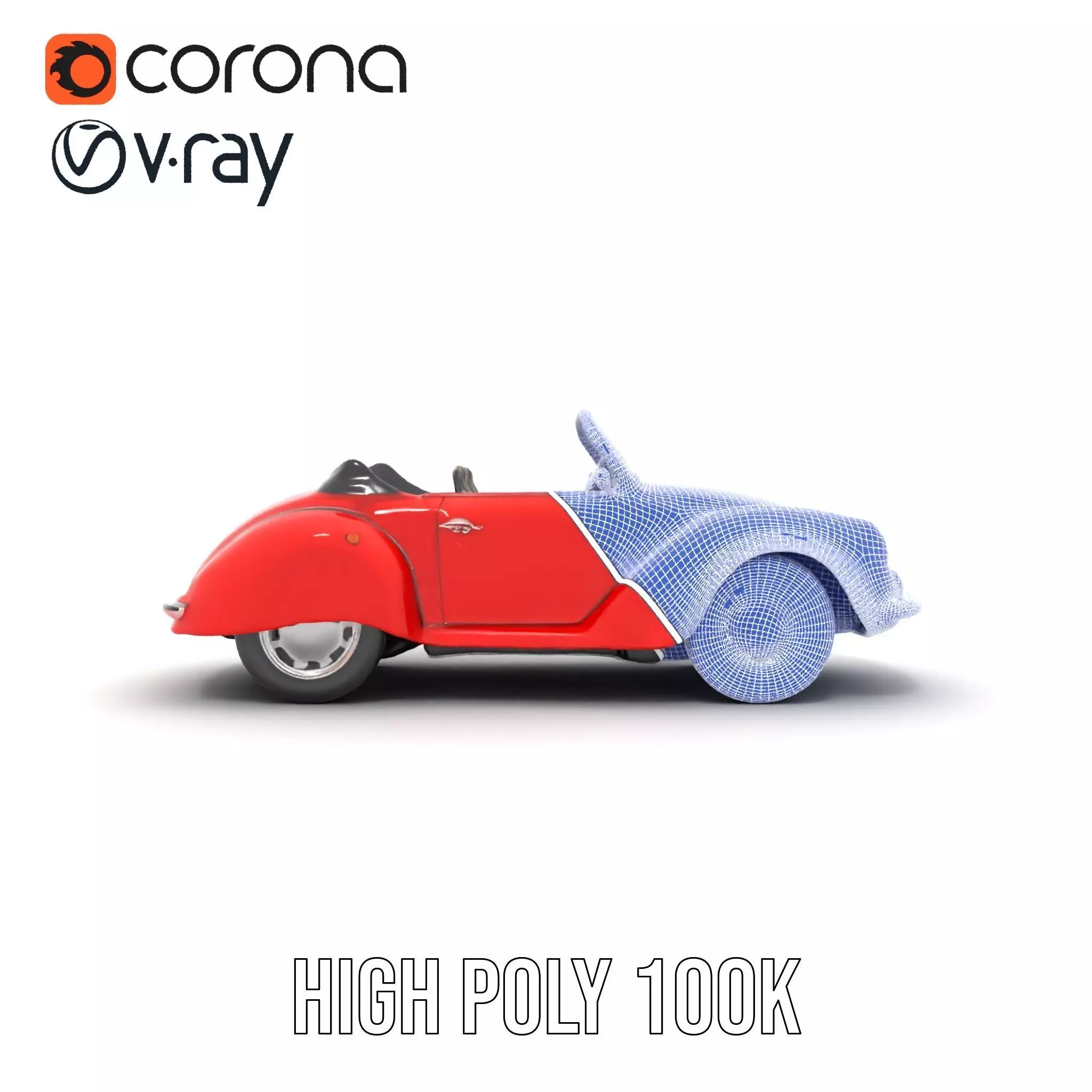 Classic Red Cabriolet model pack Low-poly 3D model_35