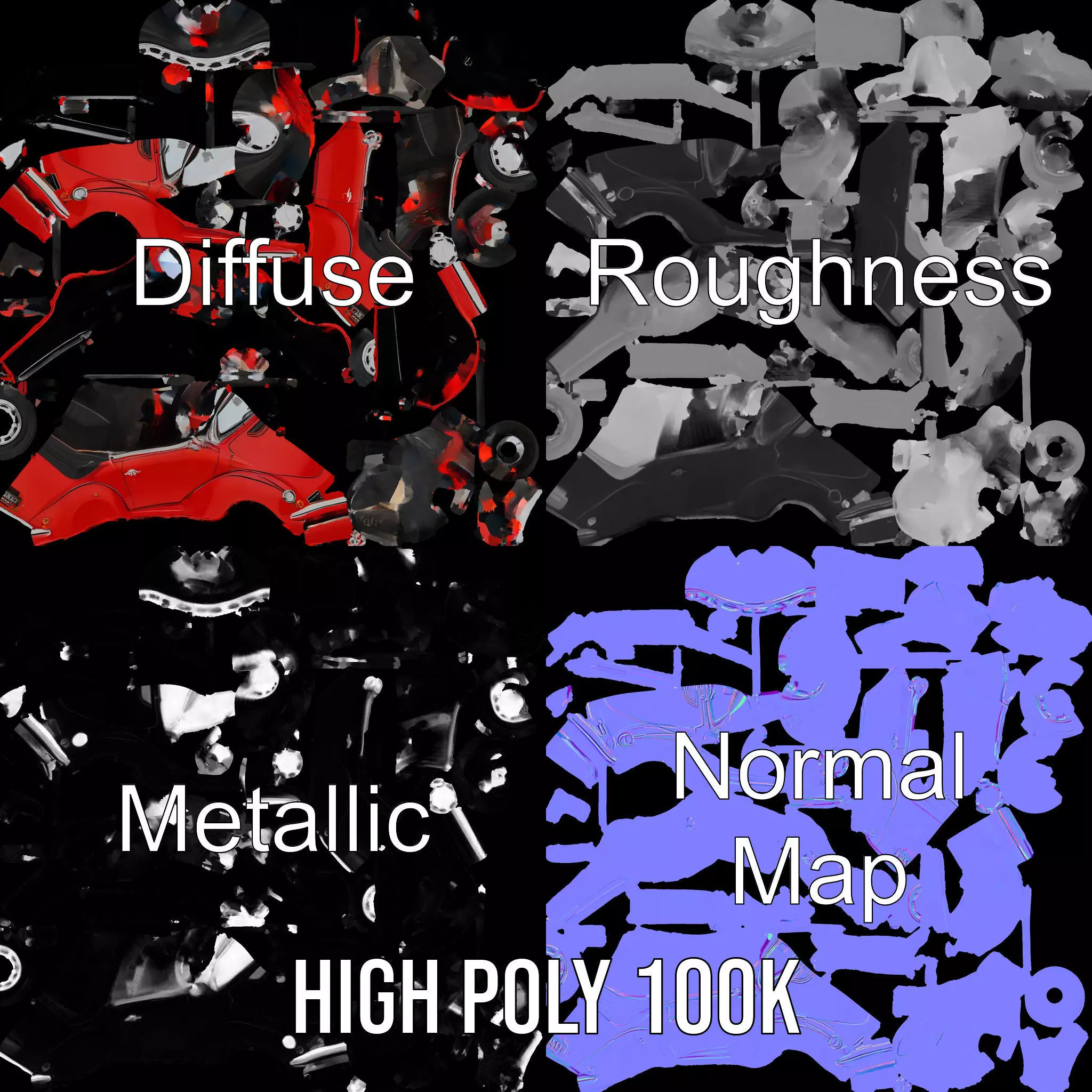 Classic Red Cabriolet model pack Low-poly 3D model_4