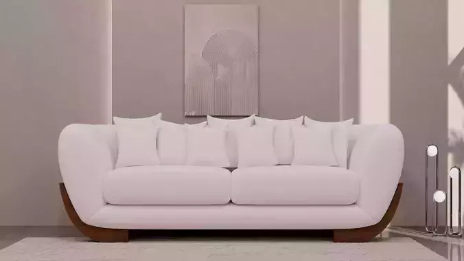 Minimal Boucle Sofa with Wooden Base