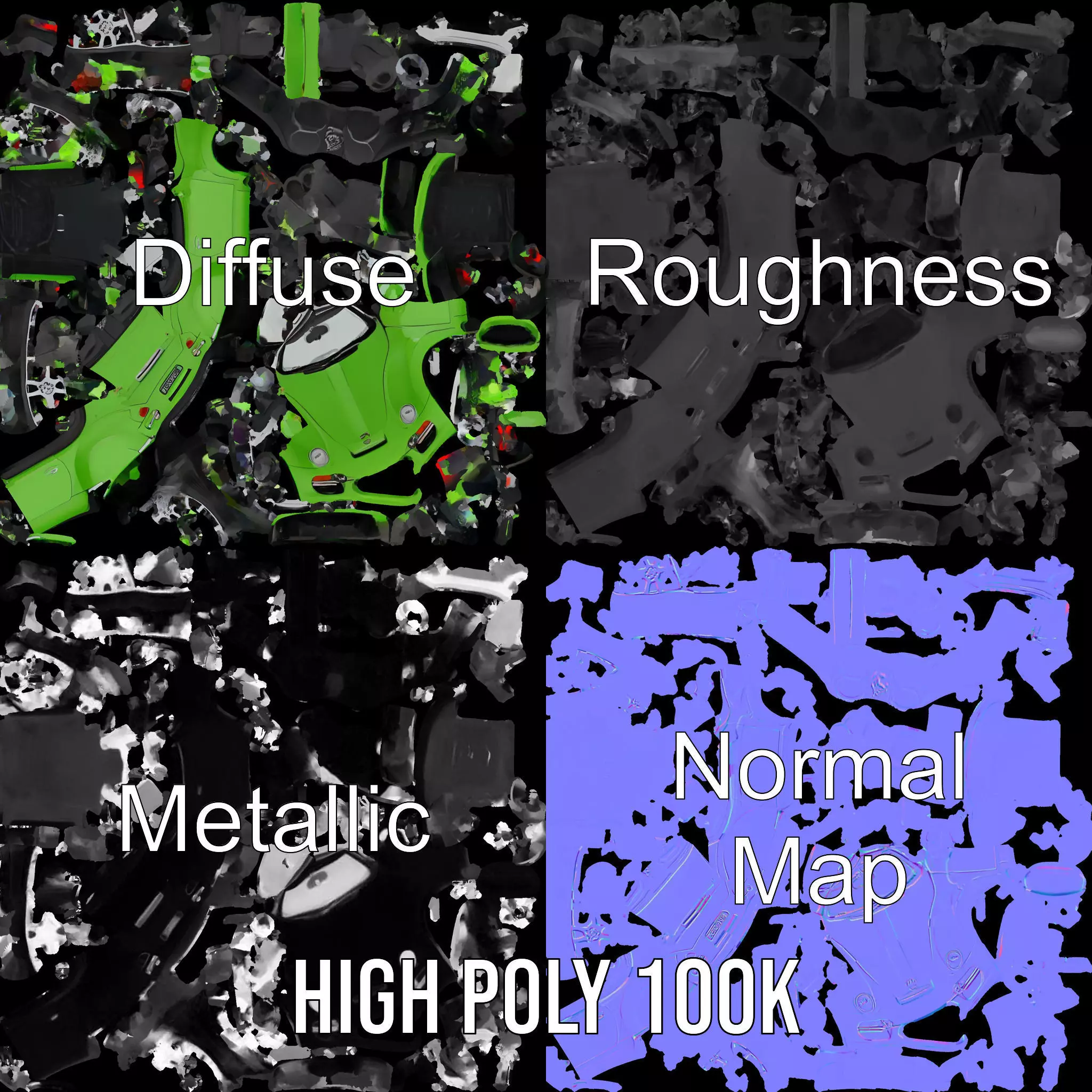 Lime Convertible Model Pack Low-poly 3D model_4