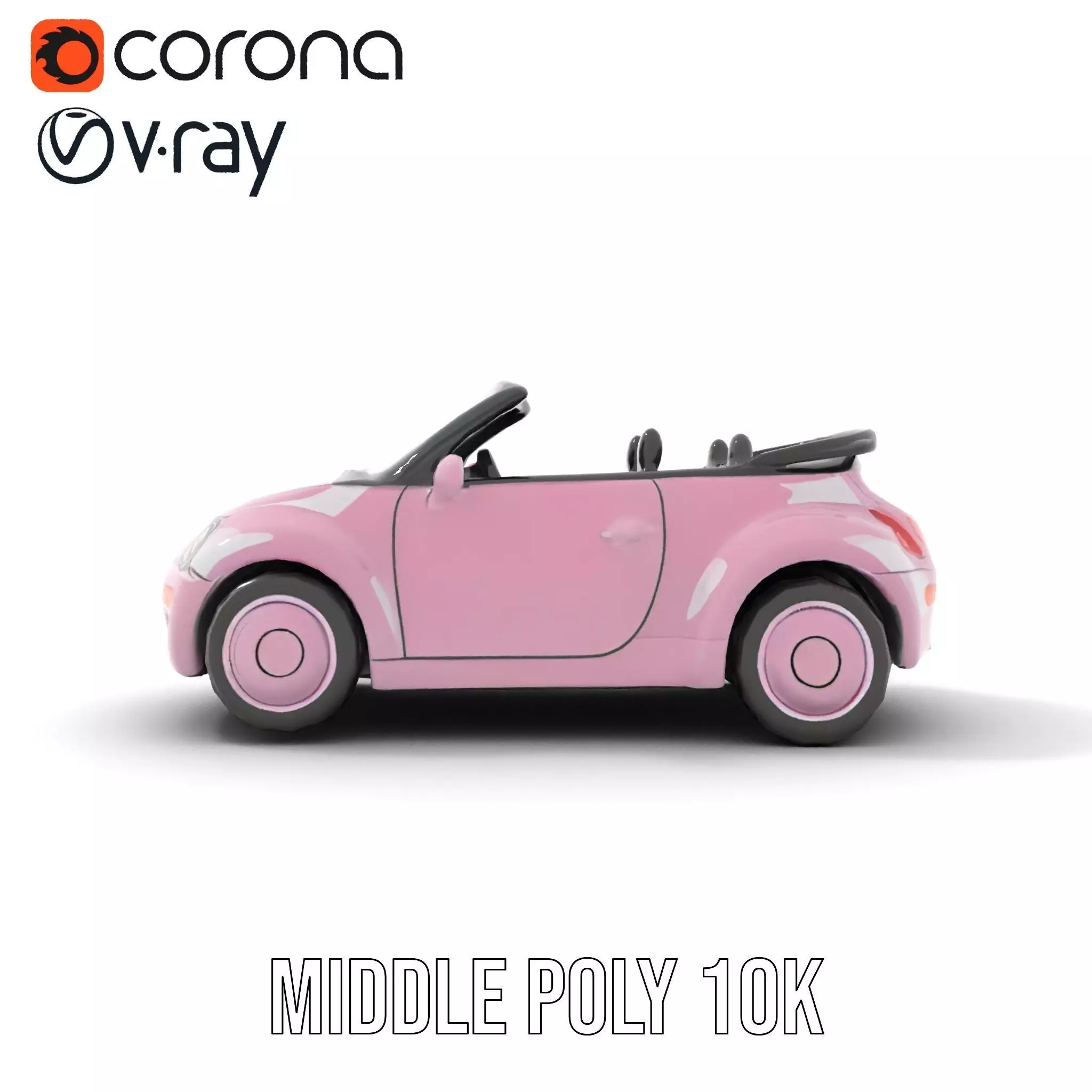 Pink Convertible Beetle model pack Low-poly 3D model_14