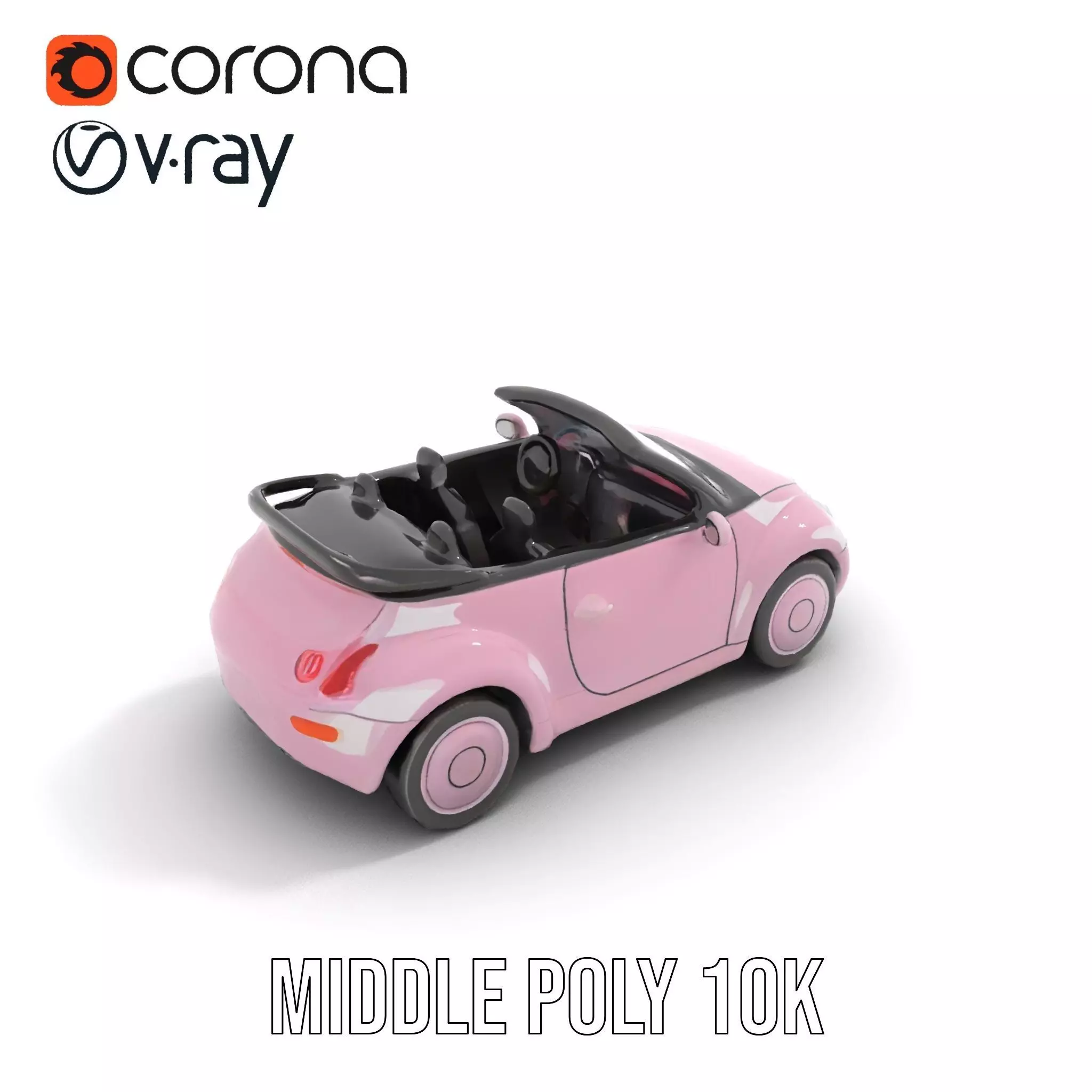 Pink Convertible Beetle model pack Low-poly 3D model_6
