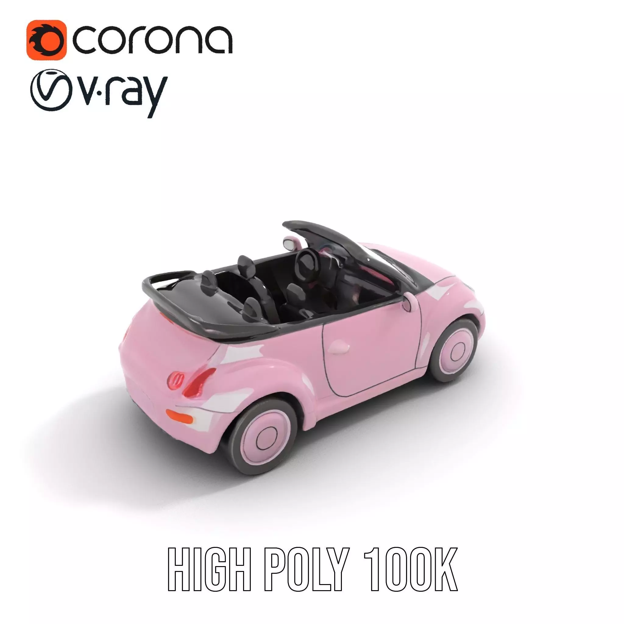 Pink Convertible Beetle model pack Low-poly 3D model_18