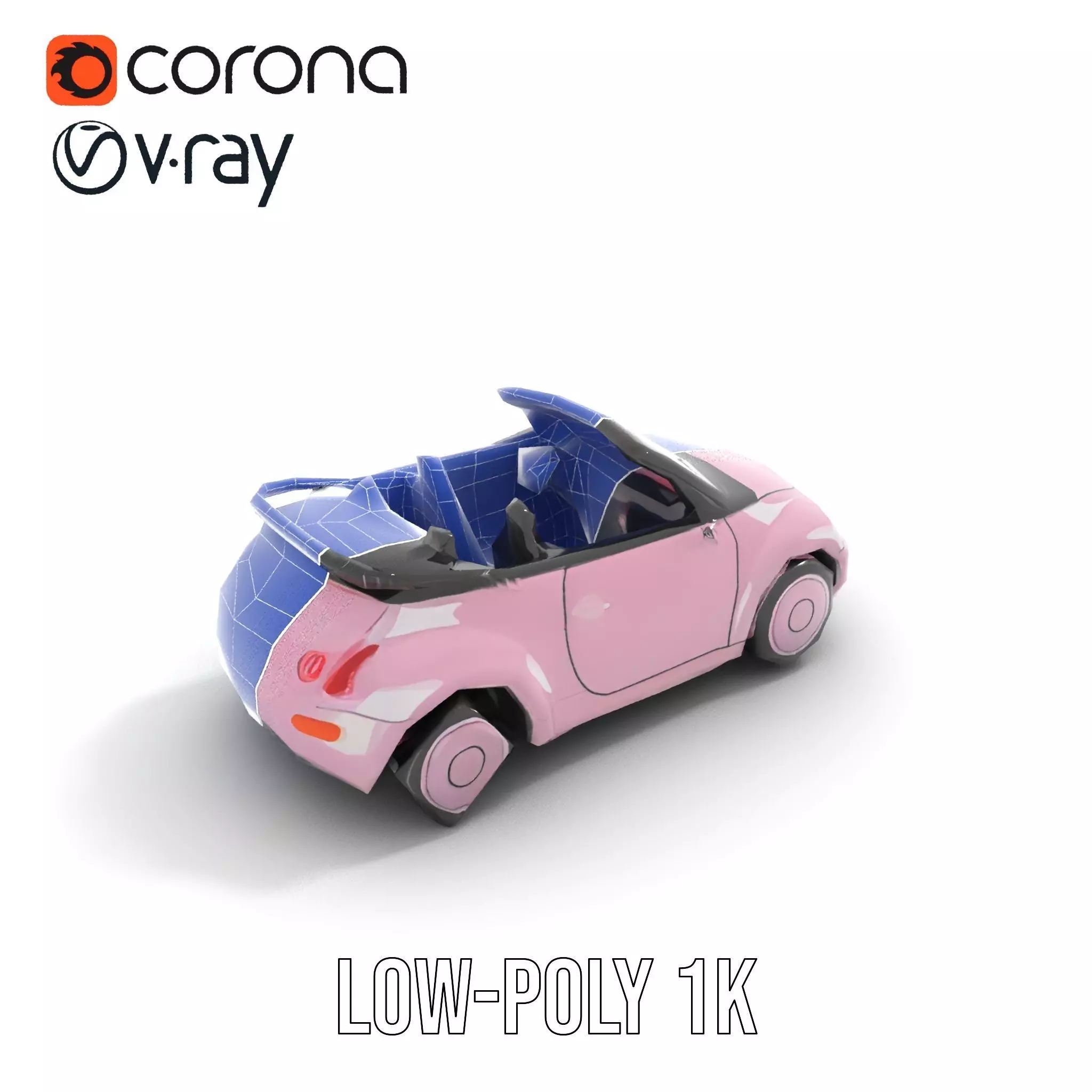 Pink Convertible Beetle model pack Low-poly 3D model_13