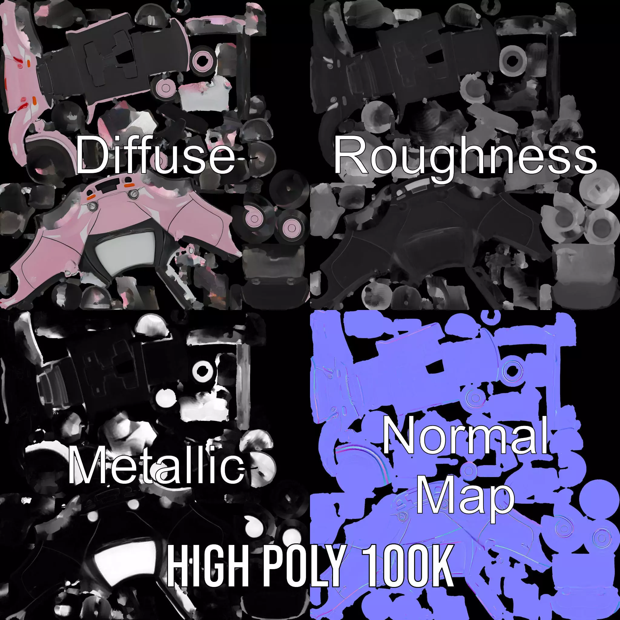 Pink Convertible Beetle model pack Low-poly 3D model_4