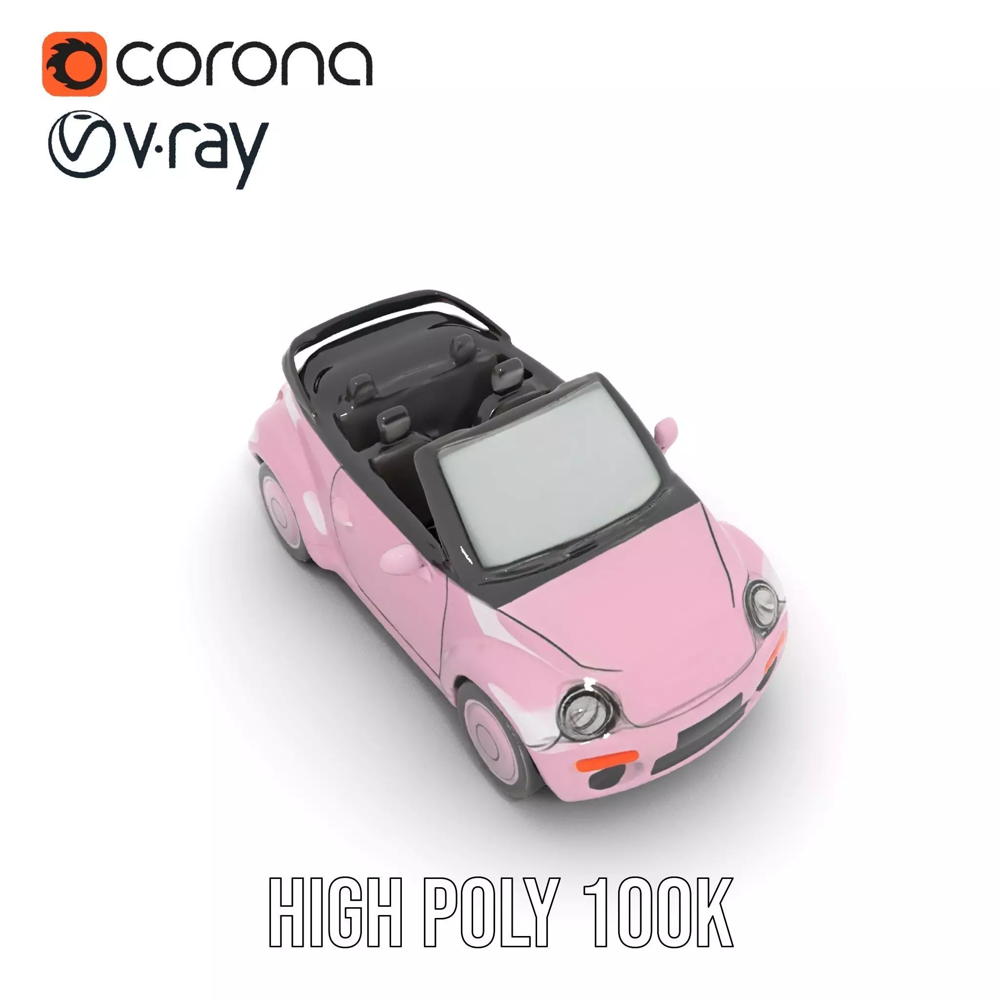 Pink Convertible Beetle model pack Low-poly 3D model_21