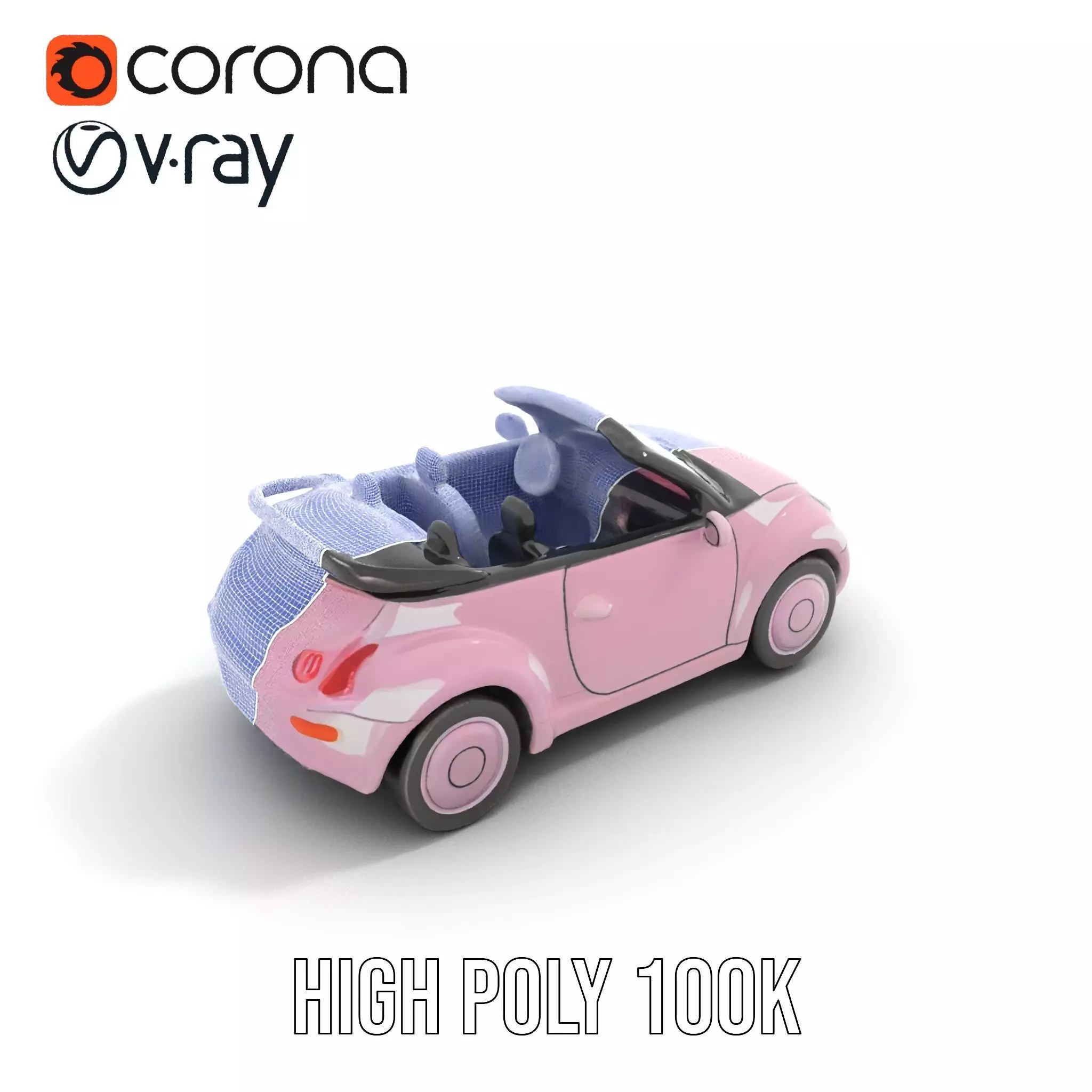 Pink Convertible Beetle model pack Low-poly 3D model_35