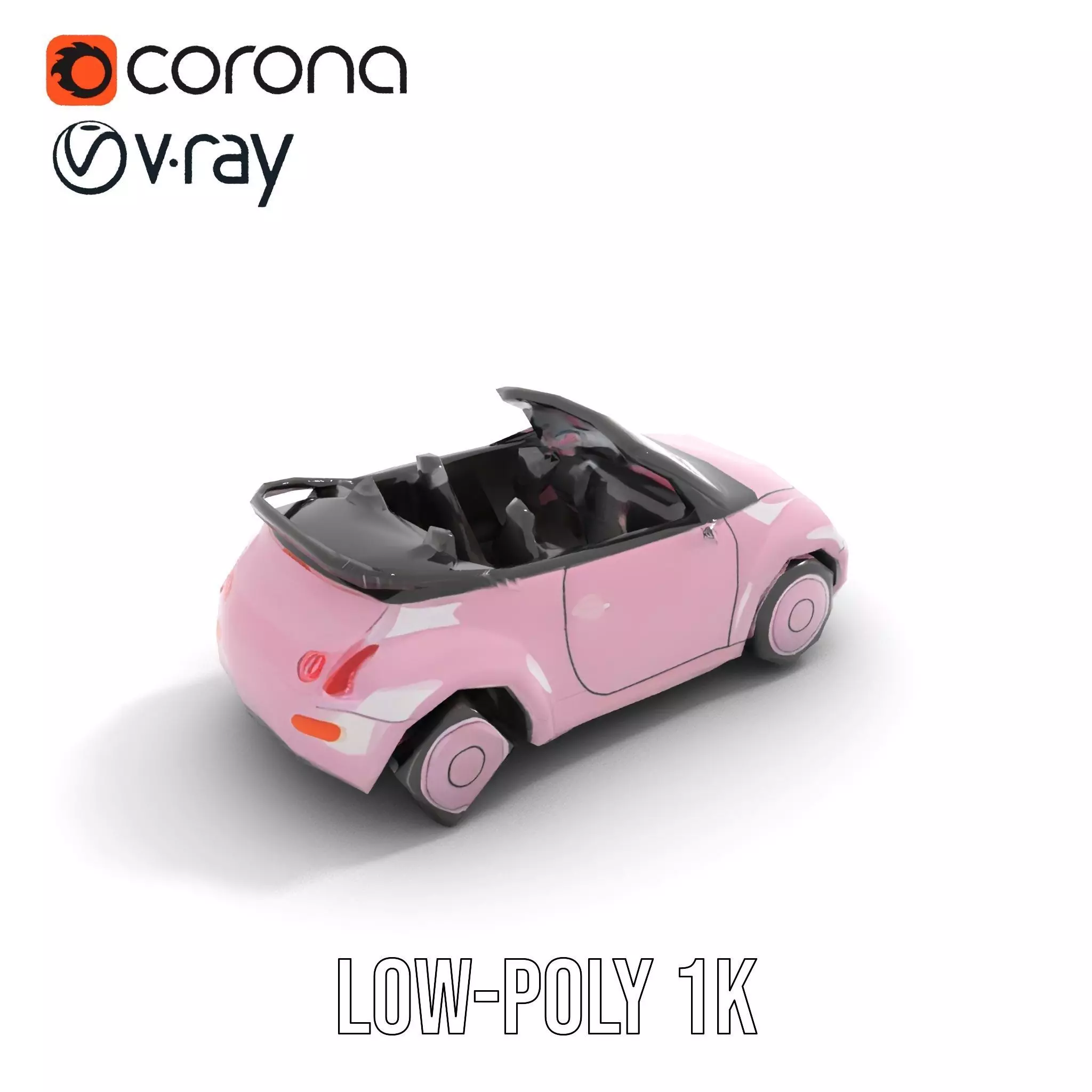 Pink Convertible Beetle model pack Low-poly 3D model_23