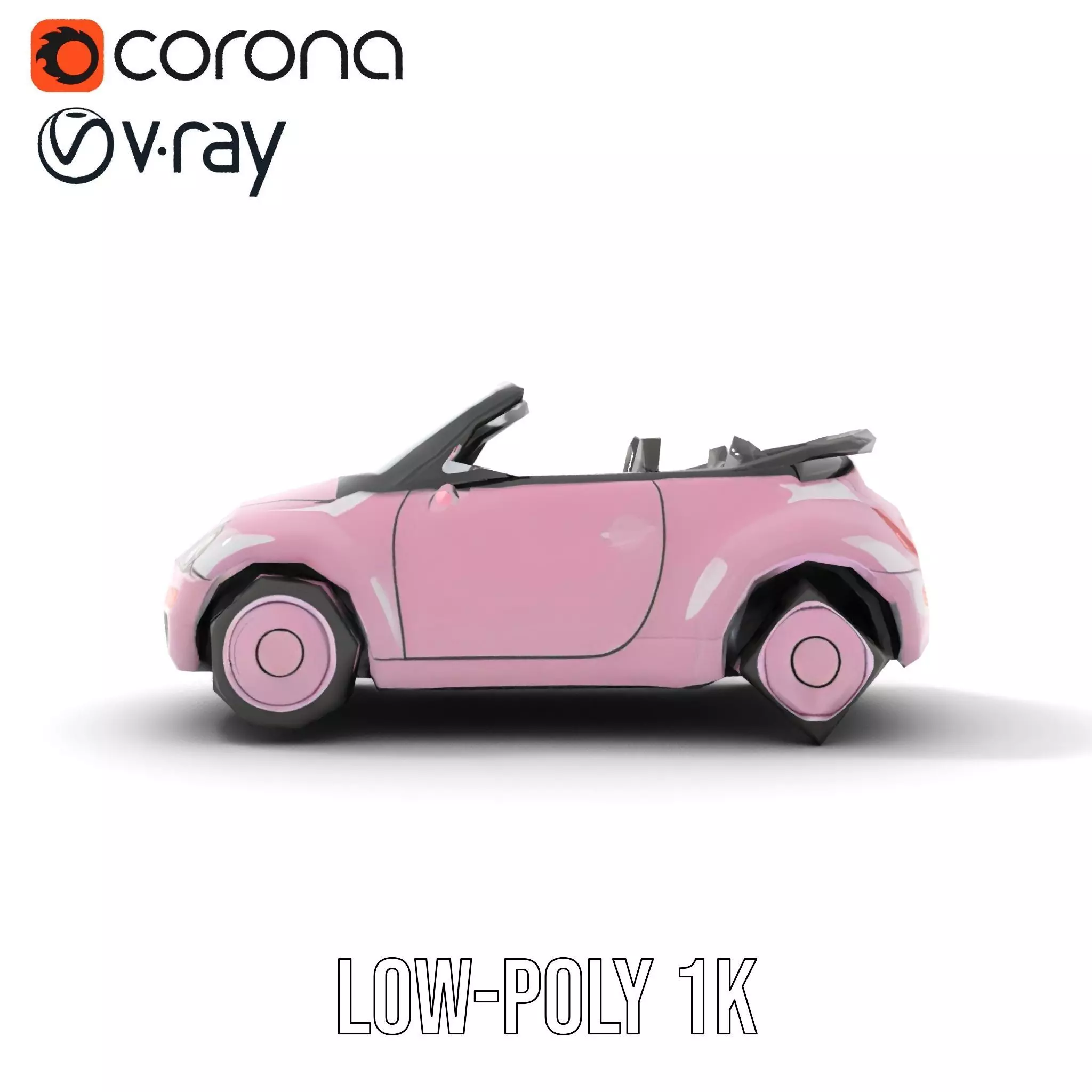 Pink Convertible Beetle model pack Low-poly 3D model_20