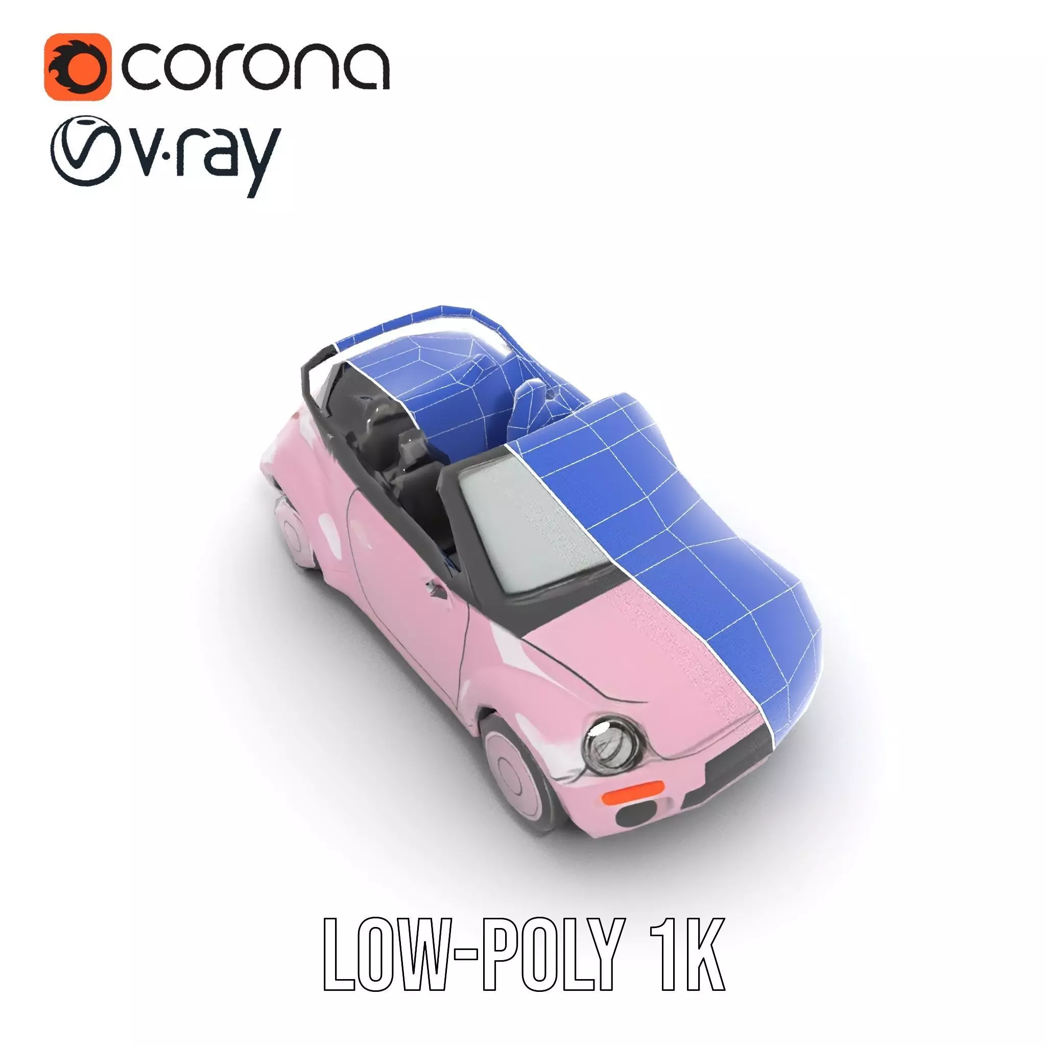 Pink Convertible Beetle model pack Low-poly 3D model_29