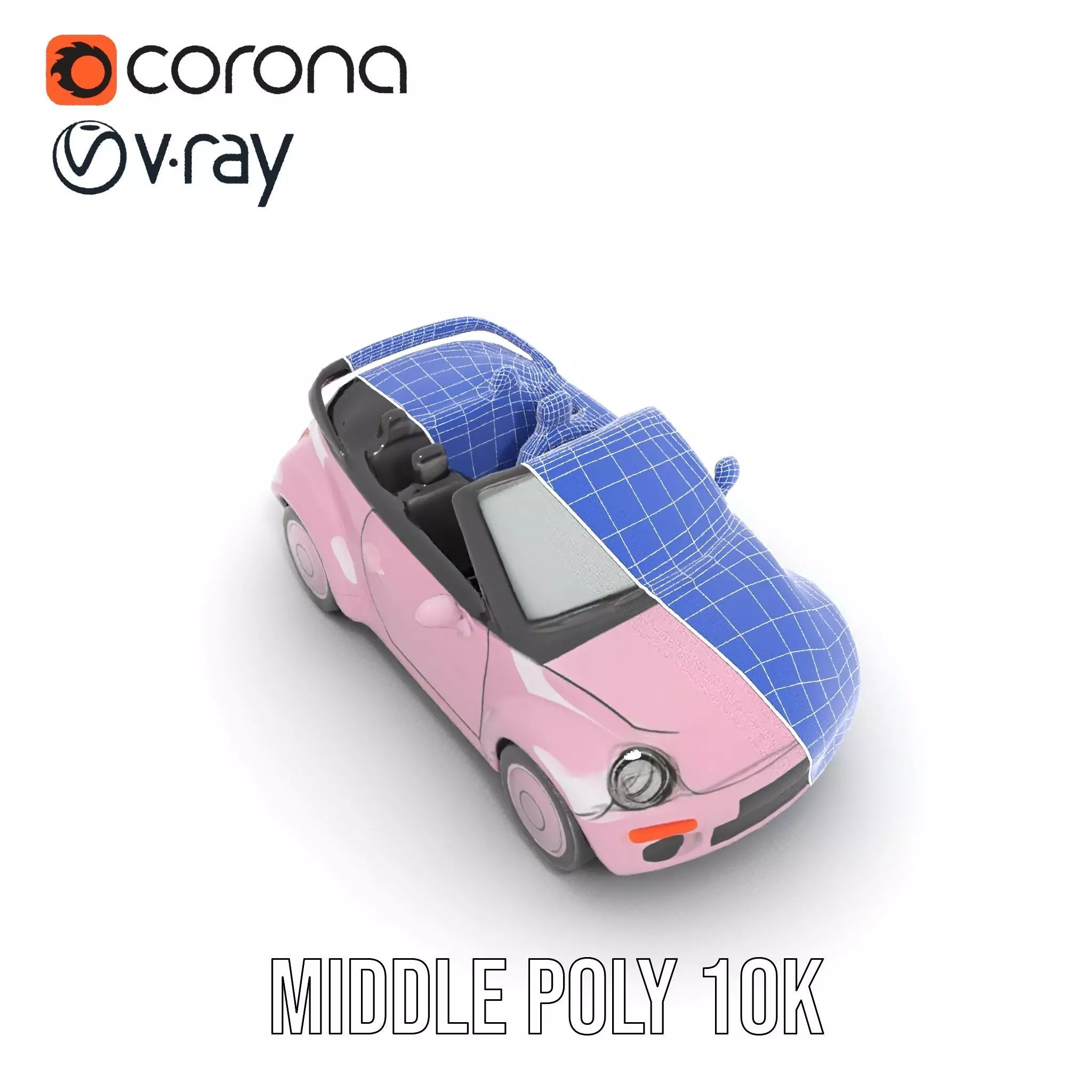 Pink Convertible Beetle model pack Low-poly 3D model_30