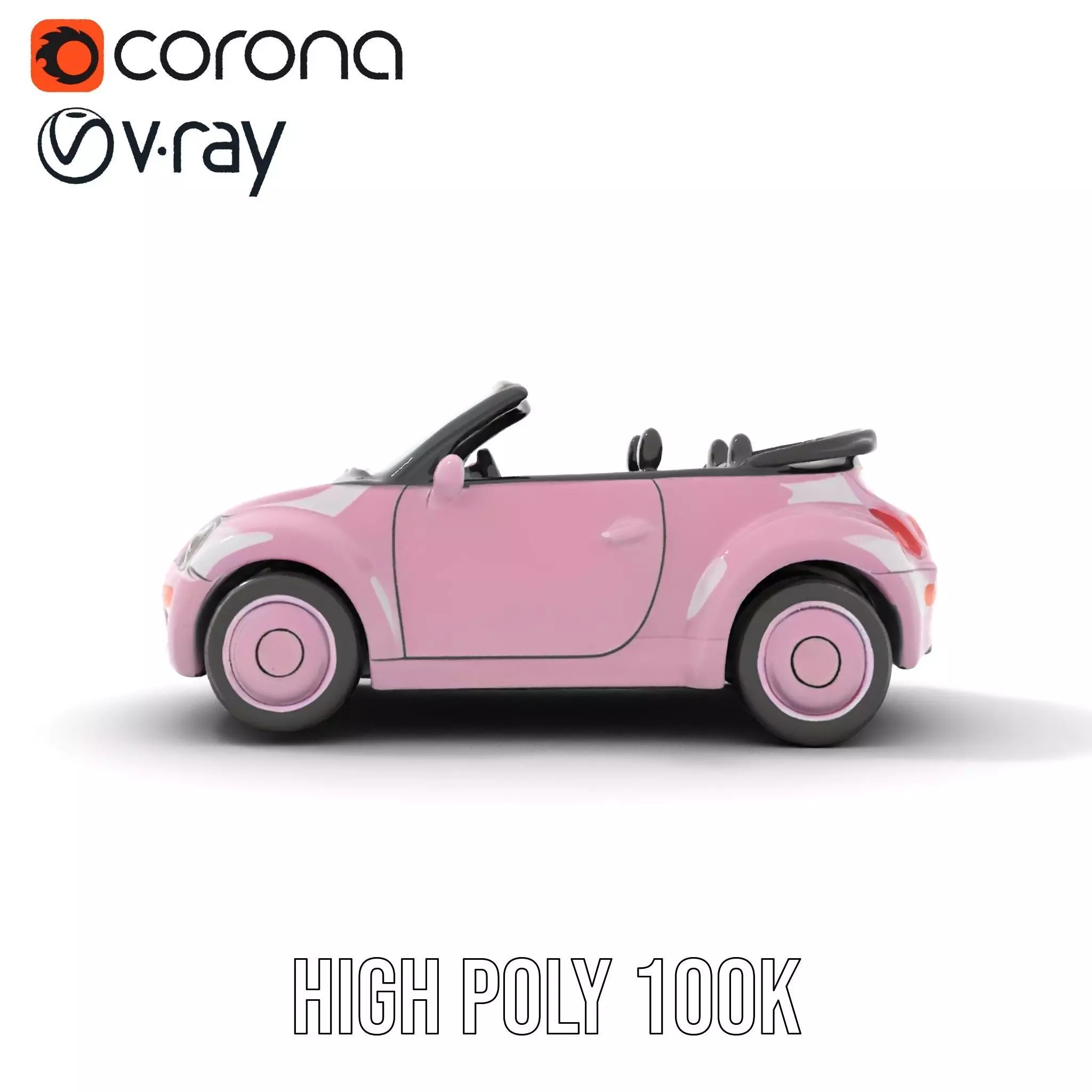 Pink Convertible Beetle model pack Low-poly 3D model_24