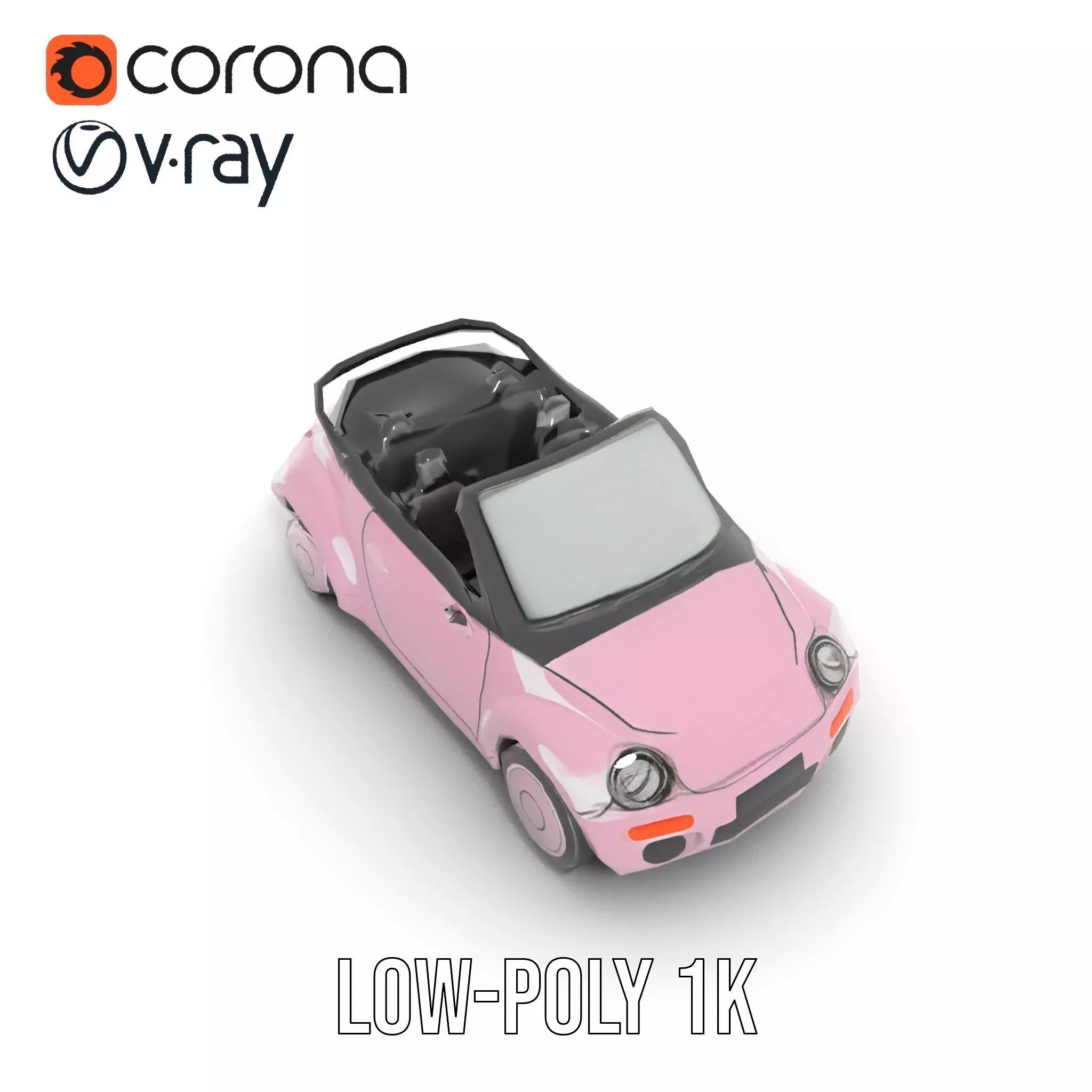 Pink Convertible Beetle model pack Low-poly 3D model_15