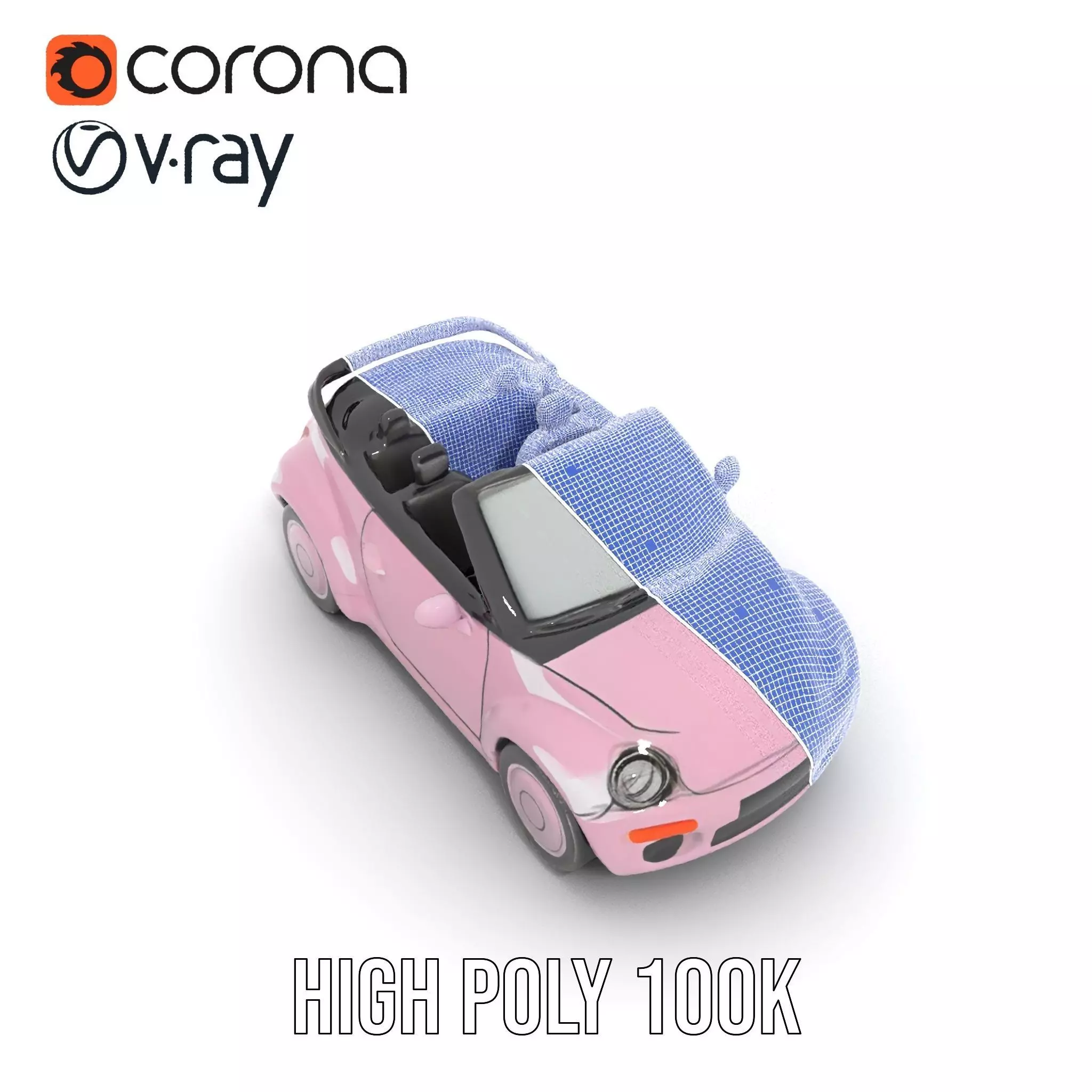 Pink Convertible Beetle model pack Low-poly 3D model_34