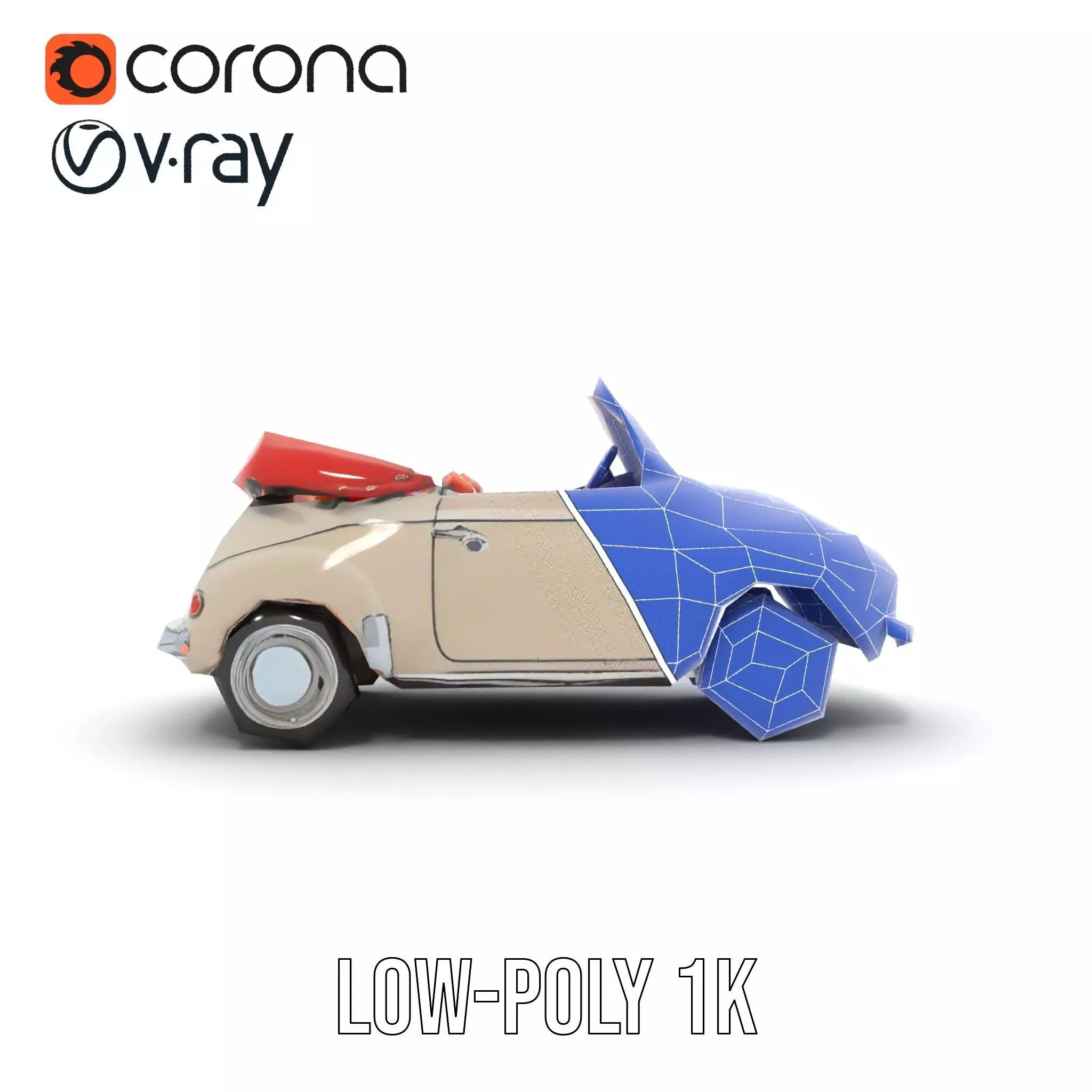 Retro Convertible Car model pack Low-poly 3D model_31