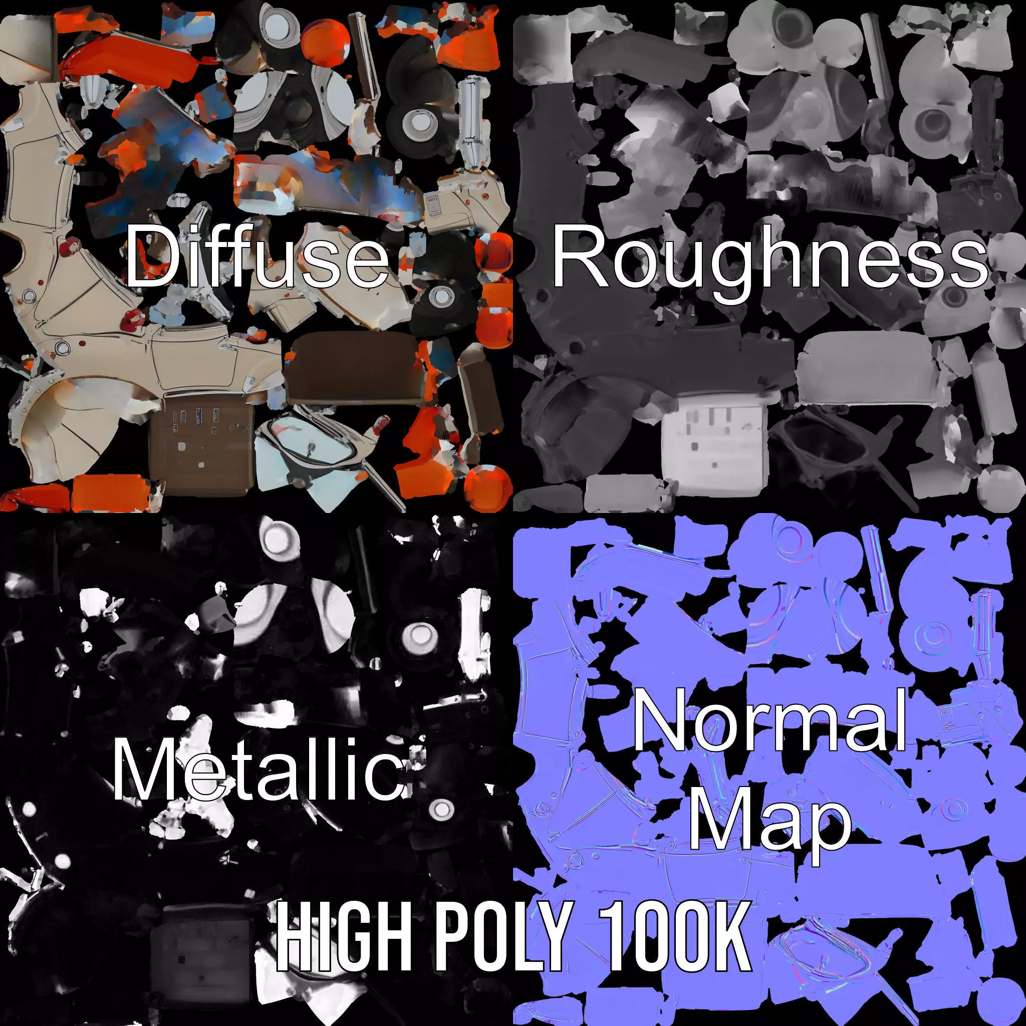 Retro Convertible Car model pack Low-poly 3D model_4