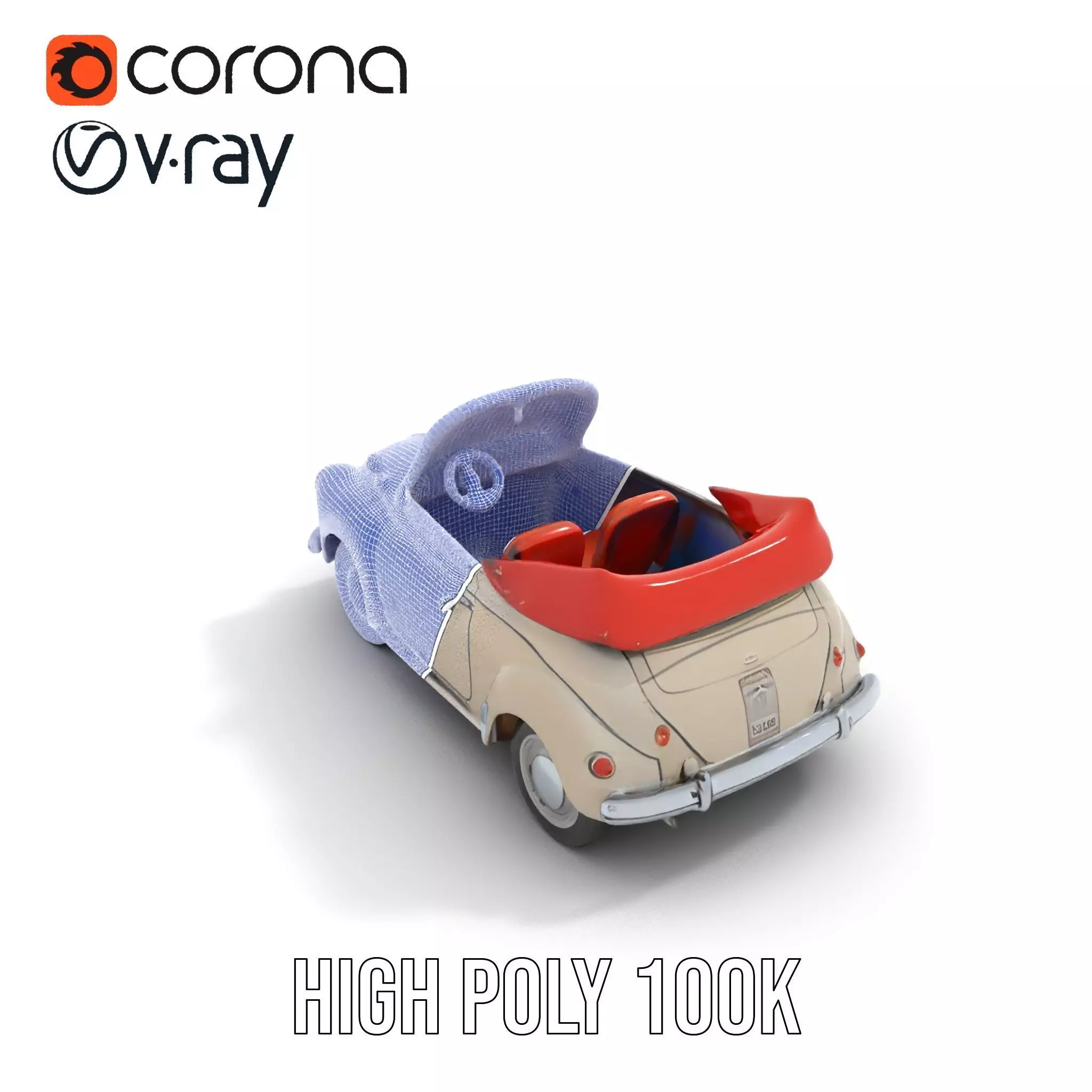 Retro Convertible Car model pack Low-poly 3D model_32